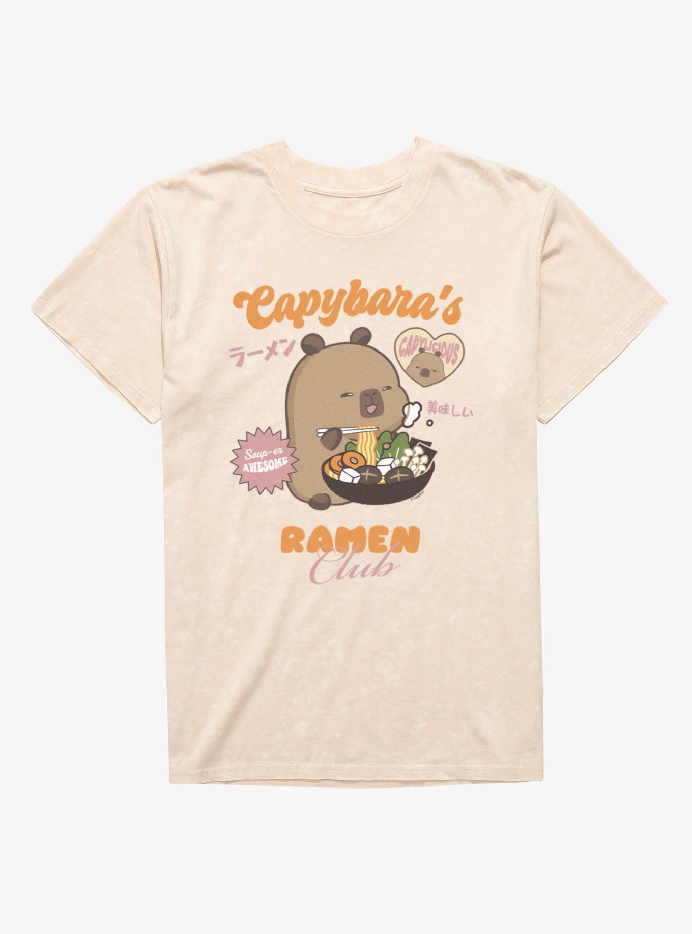 CapyFun Capybara Ramen Club Eating Noodles Mineral Wash T-Shirt