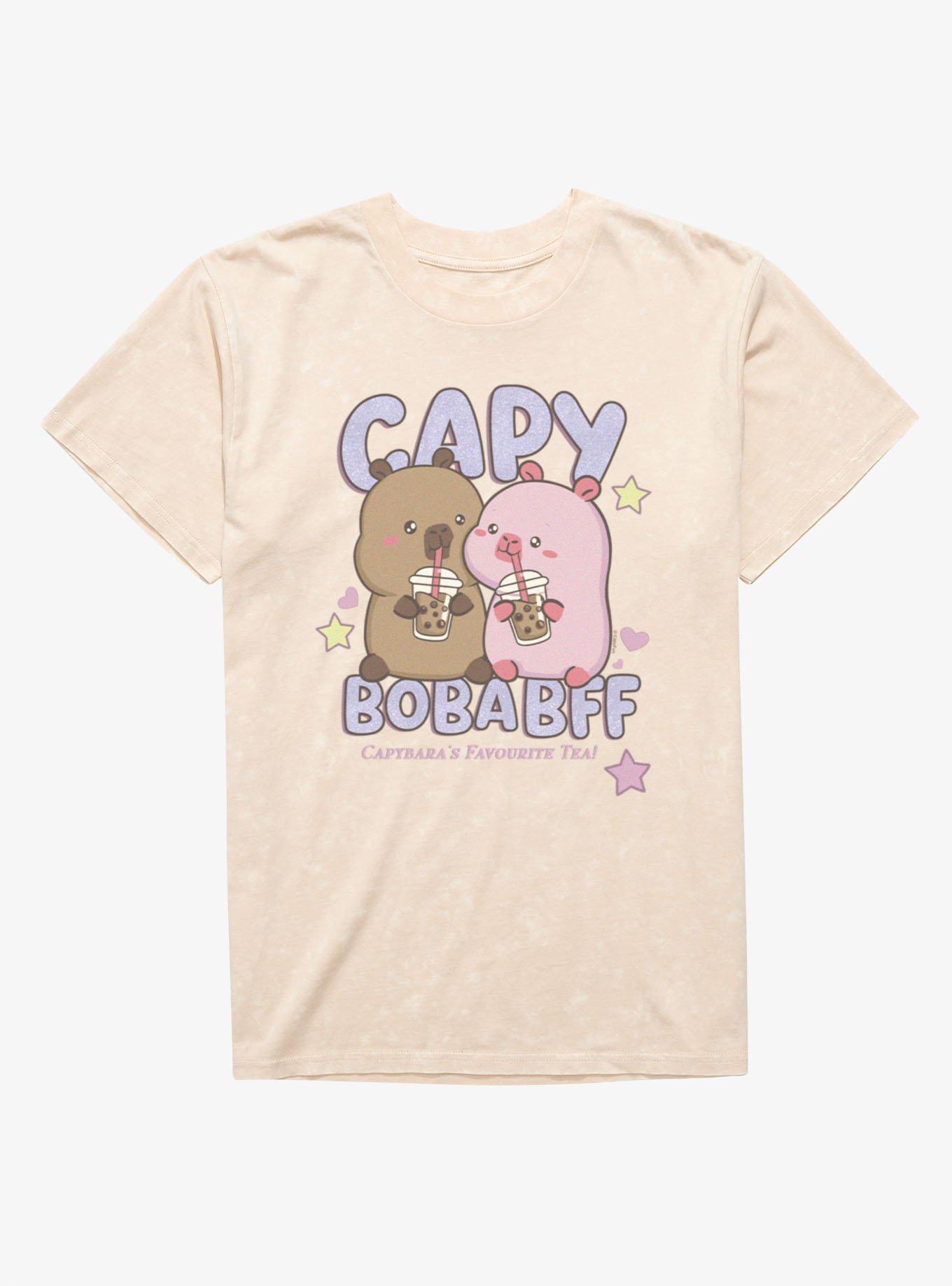 CapyFun Capybara Capy Boba BFF Mineral Wash T-Shirt
