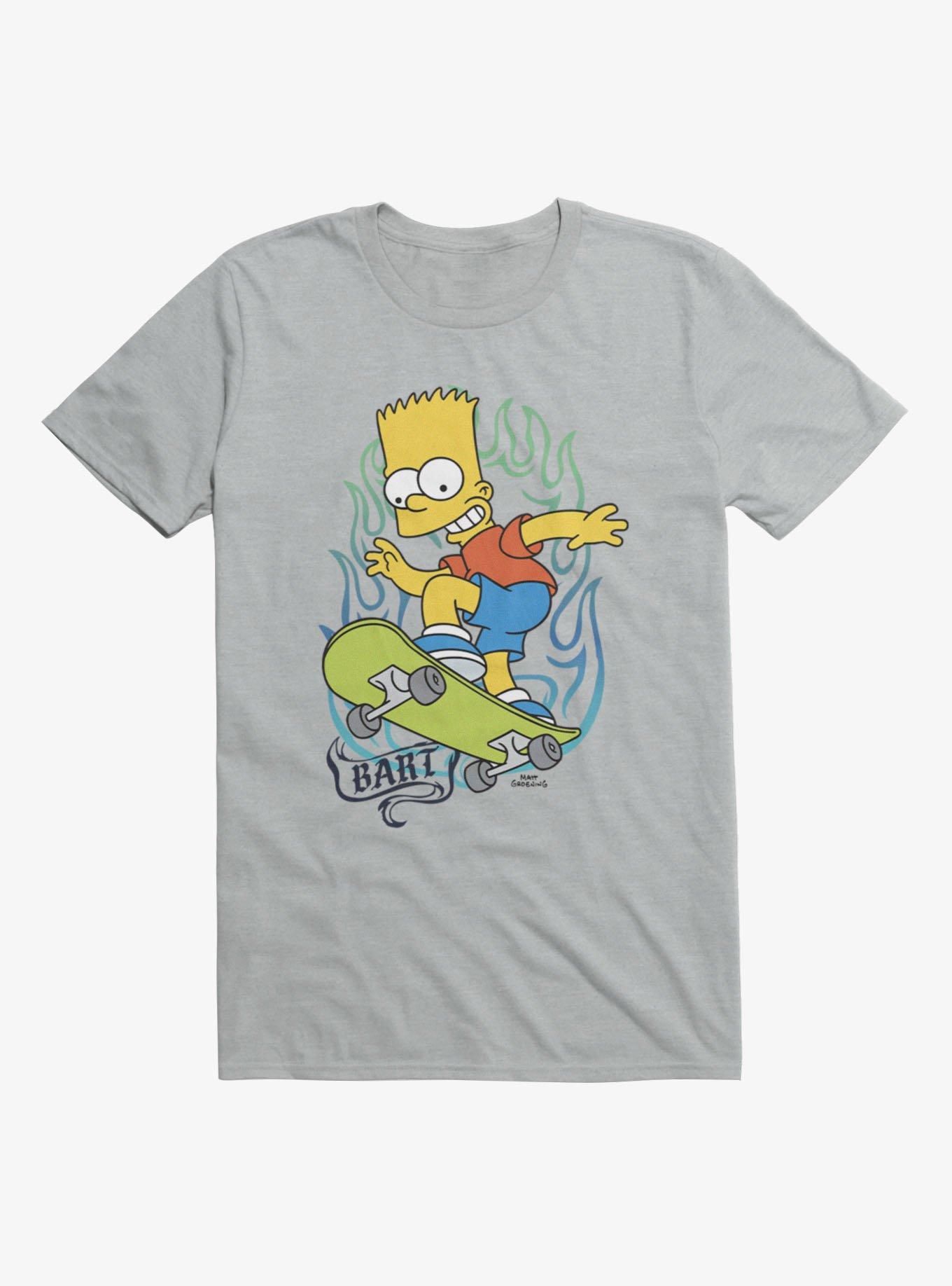 The Simpsons Bart Flaming Skateboard T-Shirt, , hi-res view 1