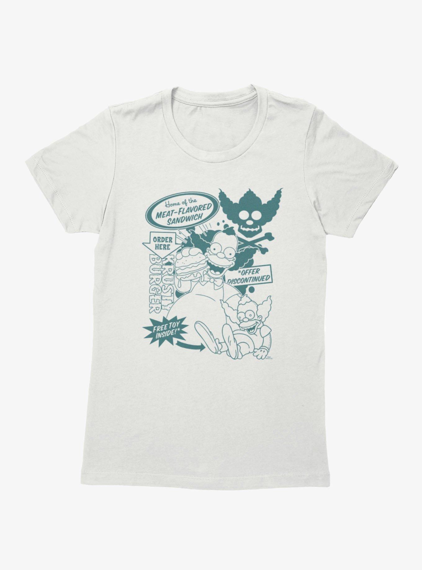 The Simpsons Home Of Meat Flavor Krusty Burger Womens T-Shirt