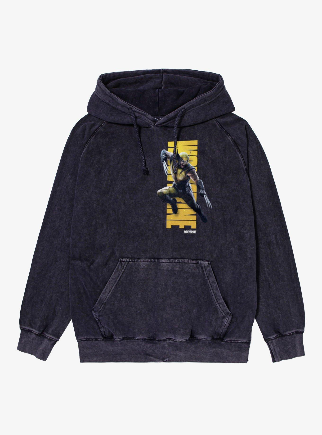 Marvel Wolverine Leaping Pose Mineral Wash Hoodie, VINTAGE BLACK, hi-res view 1