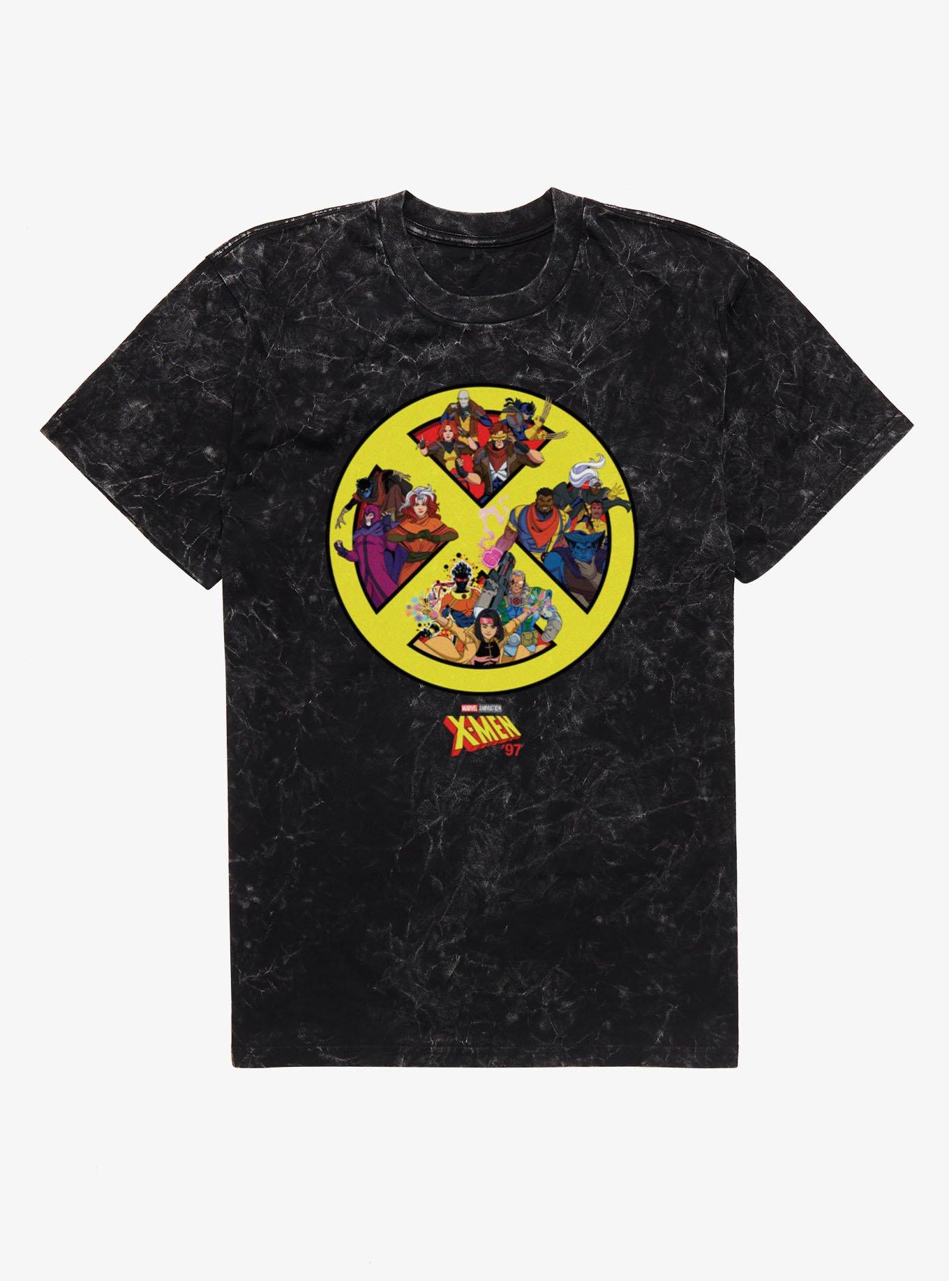 Marvel X-Men '97 Team X-Men Group Logo  Mineral Wash T-Shirt, BLACK MINERAL WASH, hi-res view 1