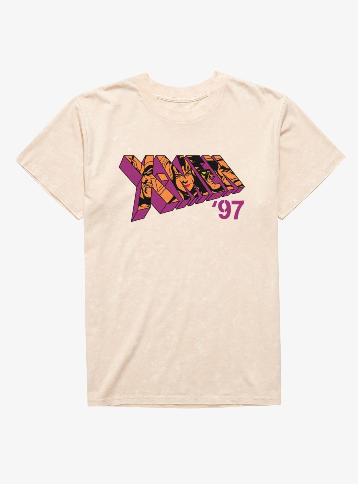 Marvel X-Men '97 Faces Purple Title Logo Mineral Wash T-Shirt
