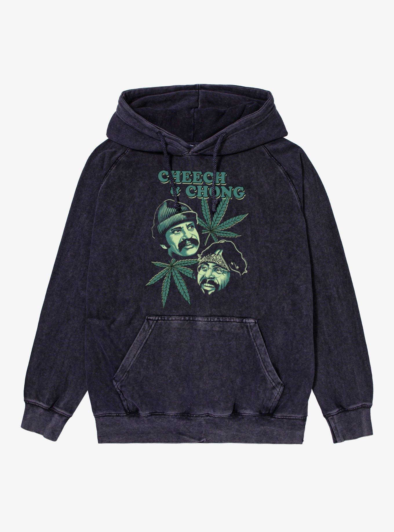 Cheech & Chong Green Leaf Happy Mineral Wash Hoodie, VINTAGE BLACK, hi-res view 1