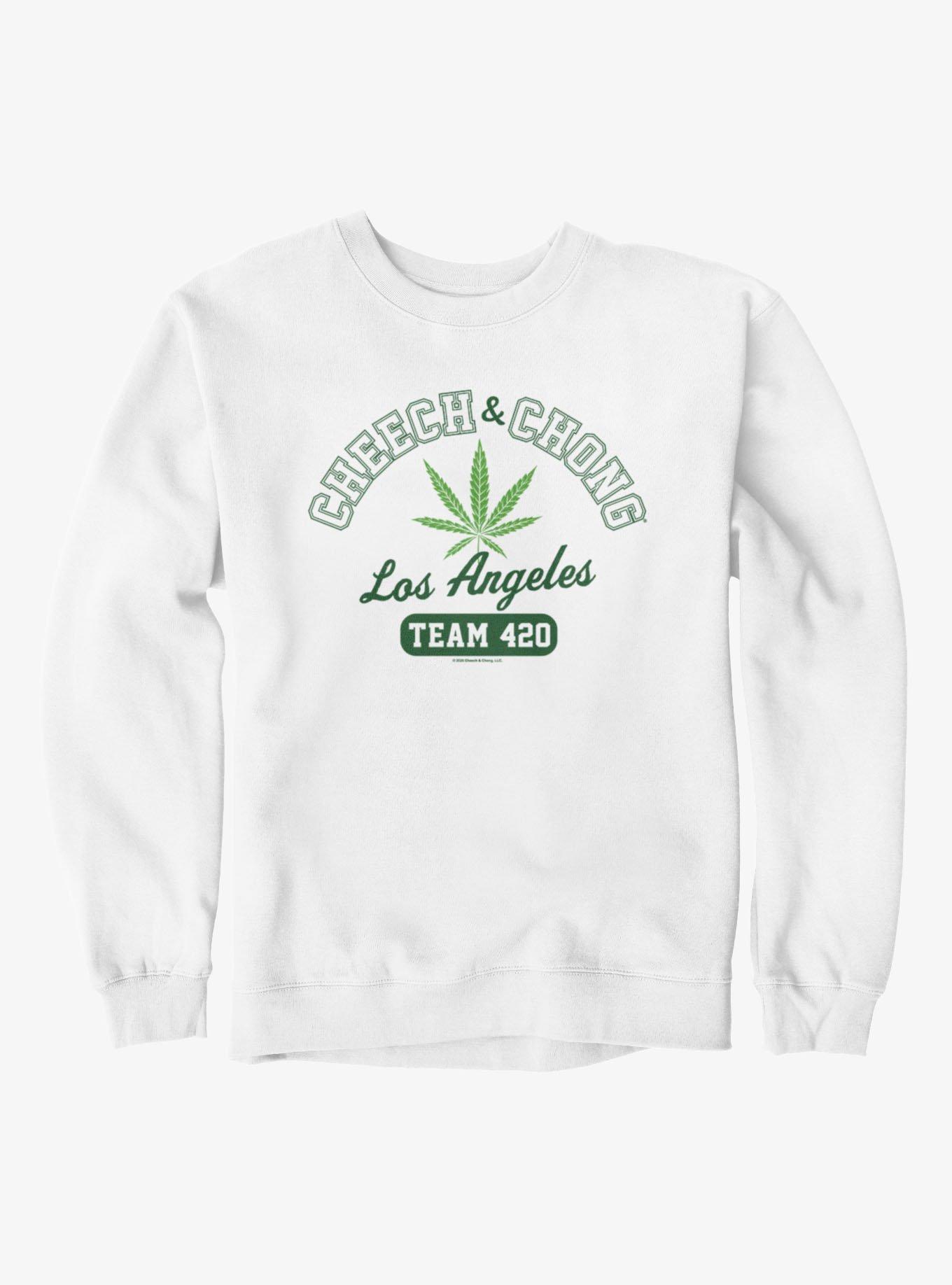 Cheech & Chong Los Angeles Team 420 Sweatshirt, WHITE, hi-res view 1