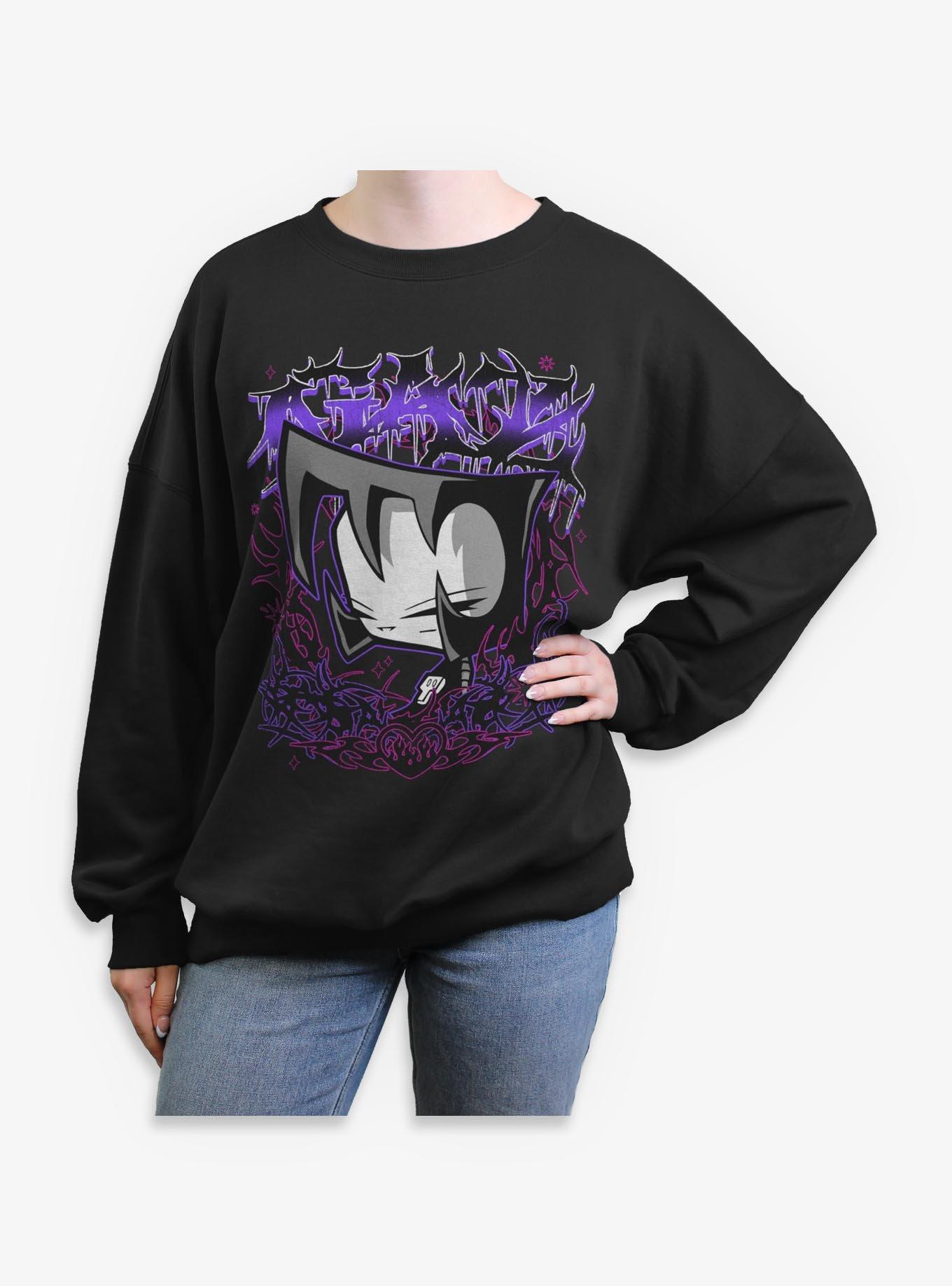 Invader ZIM Gaz Metal Portrait Girls Oversized Sweatshirt Hot Topic Exclusive, BLACK, hi-res view 1
