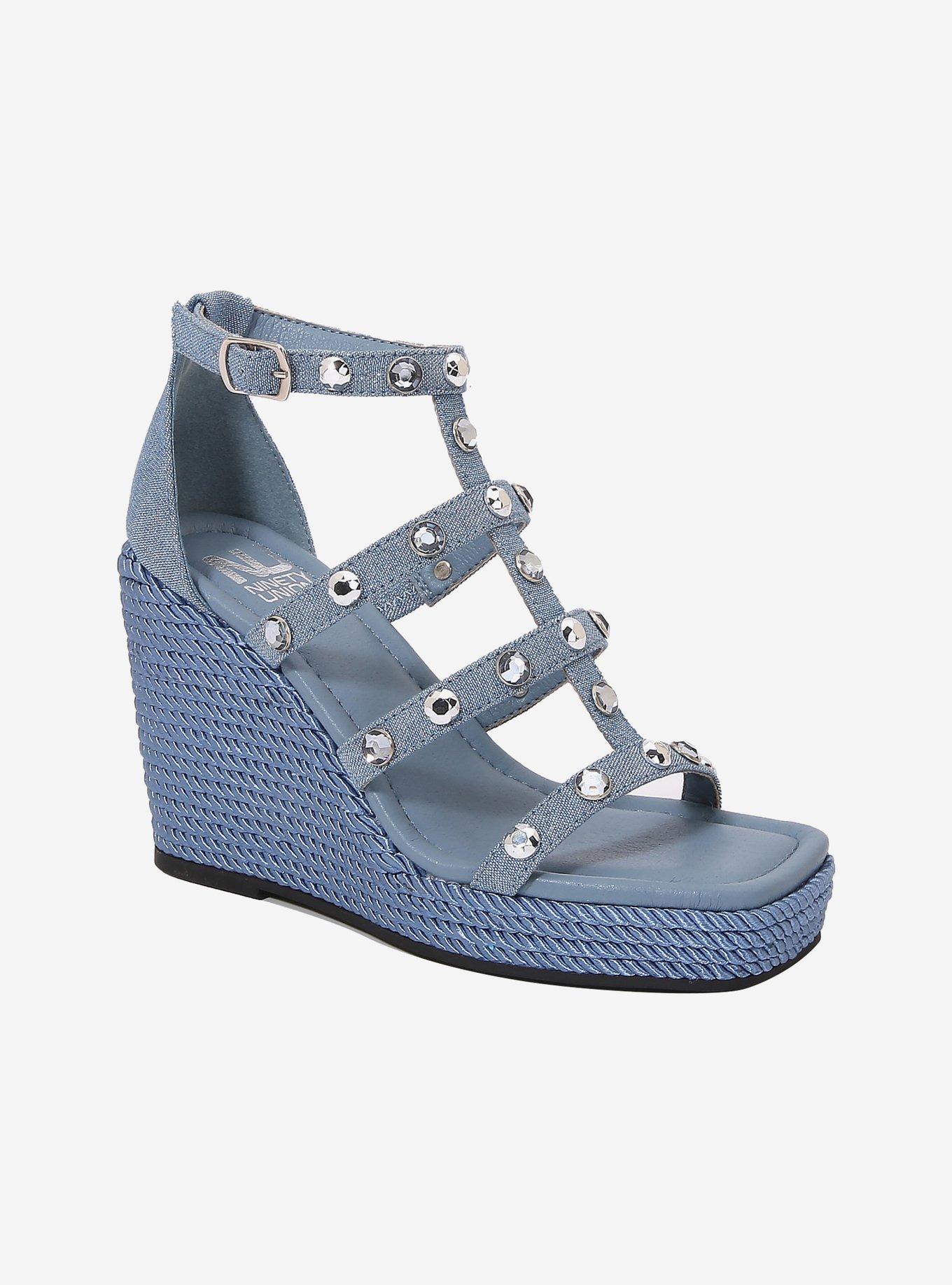 Panda Blue Denim Strap Wedge