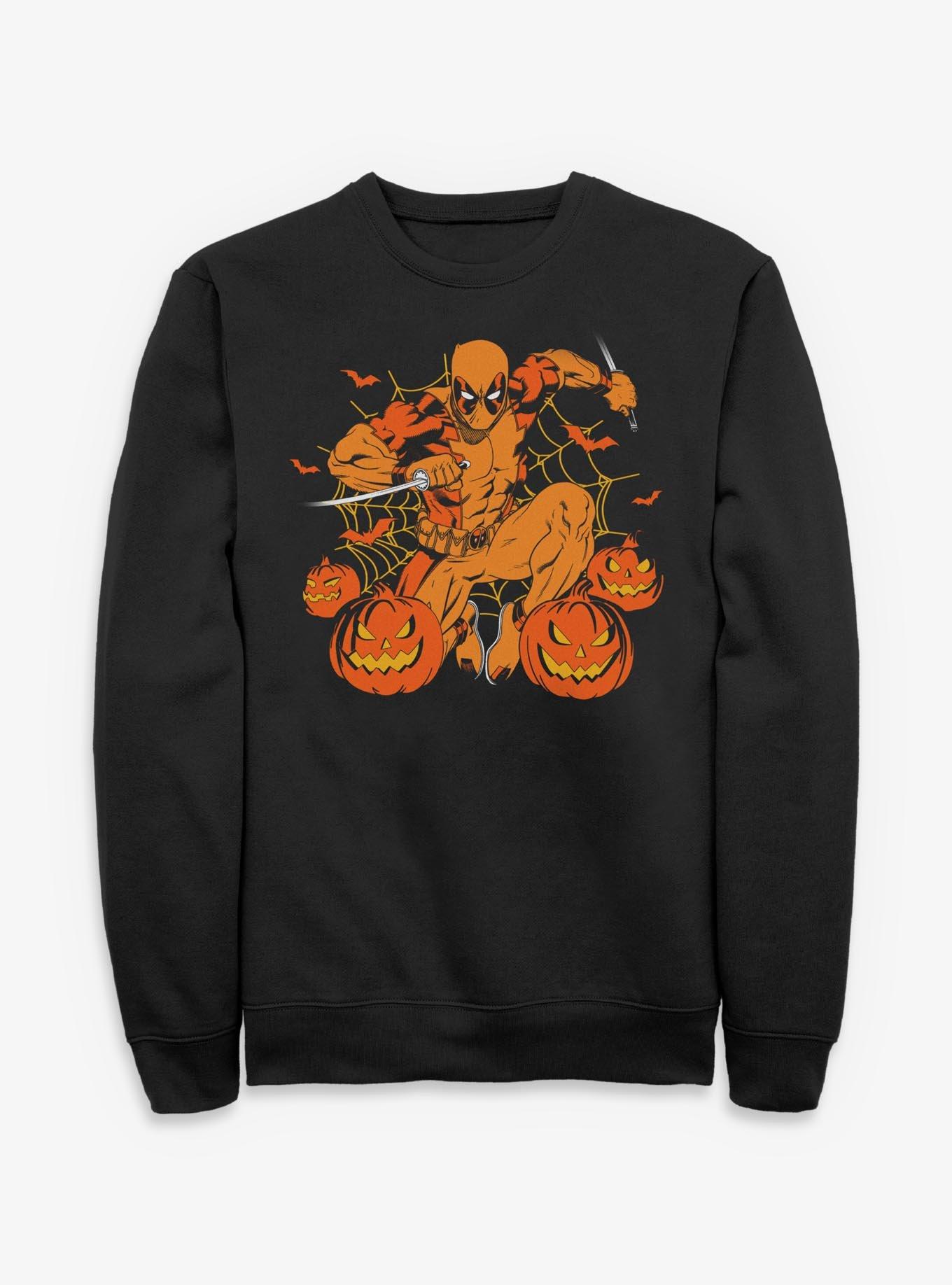 Marvel Deadpool Halloween Pumpkin Sweatshirt, BLACK, hi-res view 1