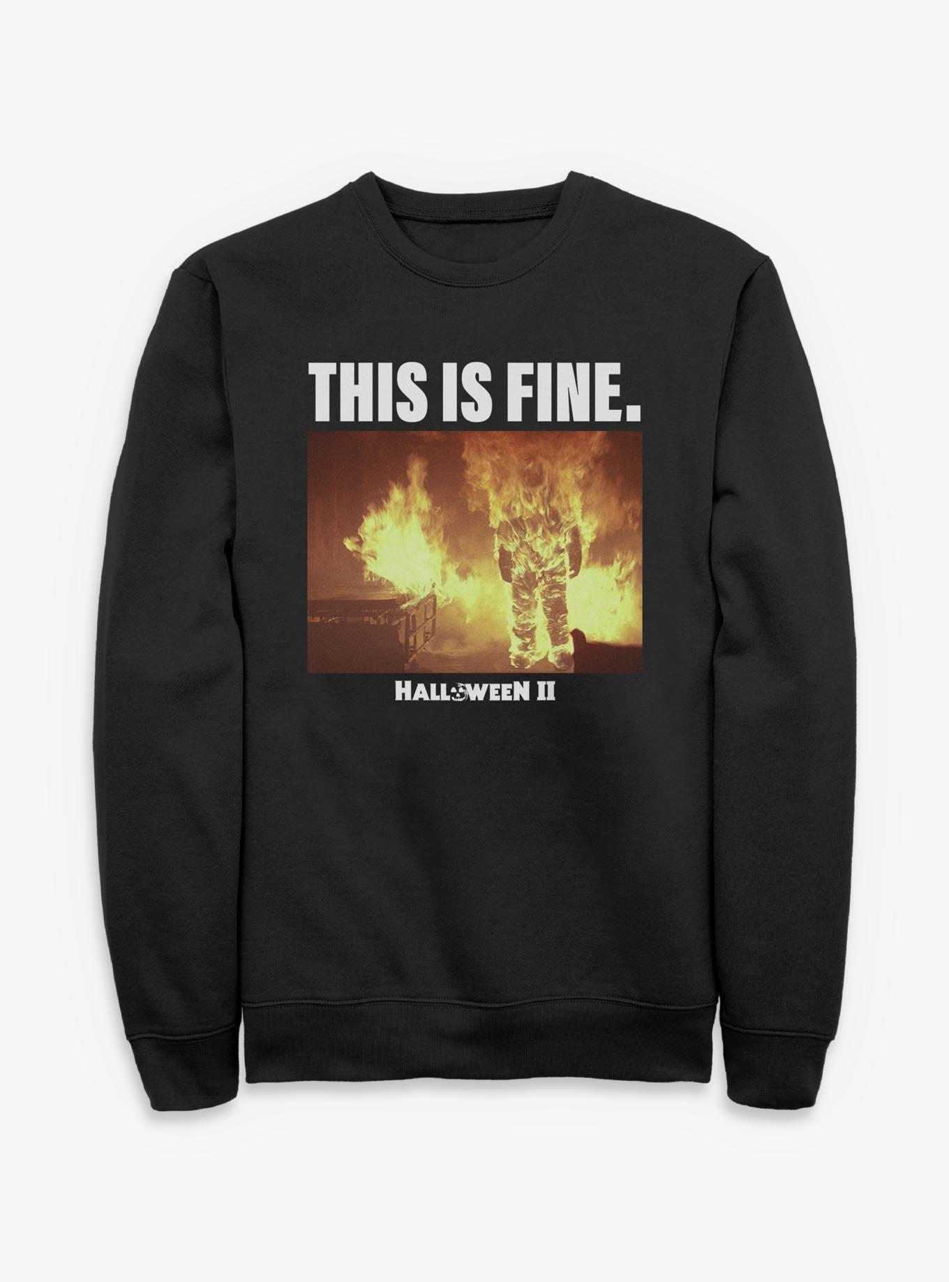 Halloween II This Is Fine Sweatshirt, BLACK, hi-res view 1