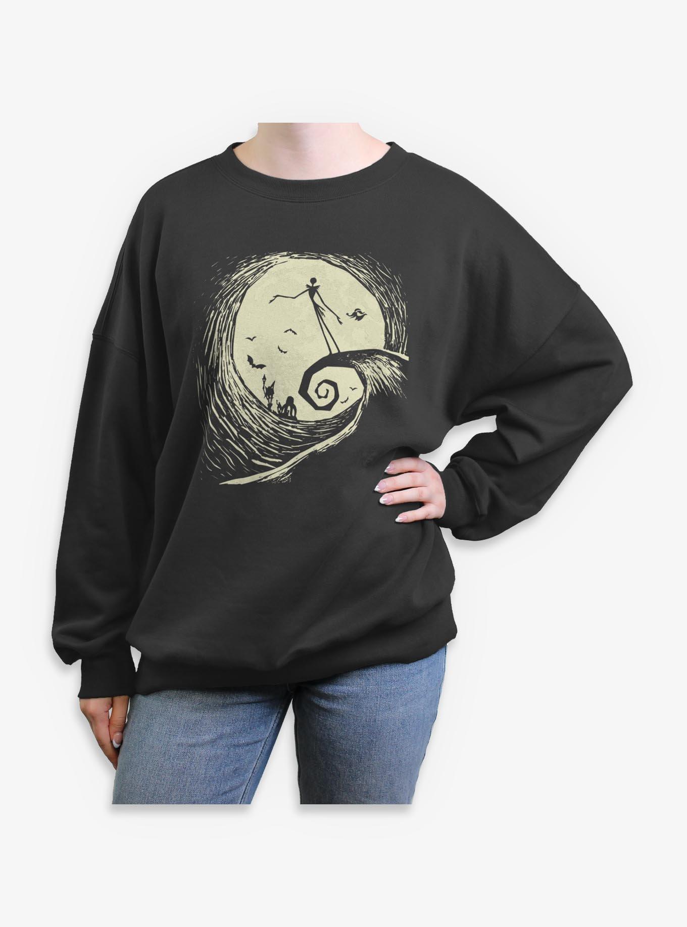 Disney The Nightmare Before Christmas Jack And Zero On Spiral Hill Girls Oversized Sweatshirt