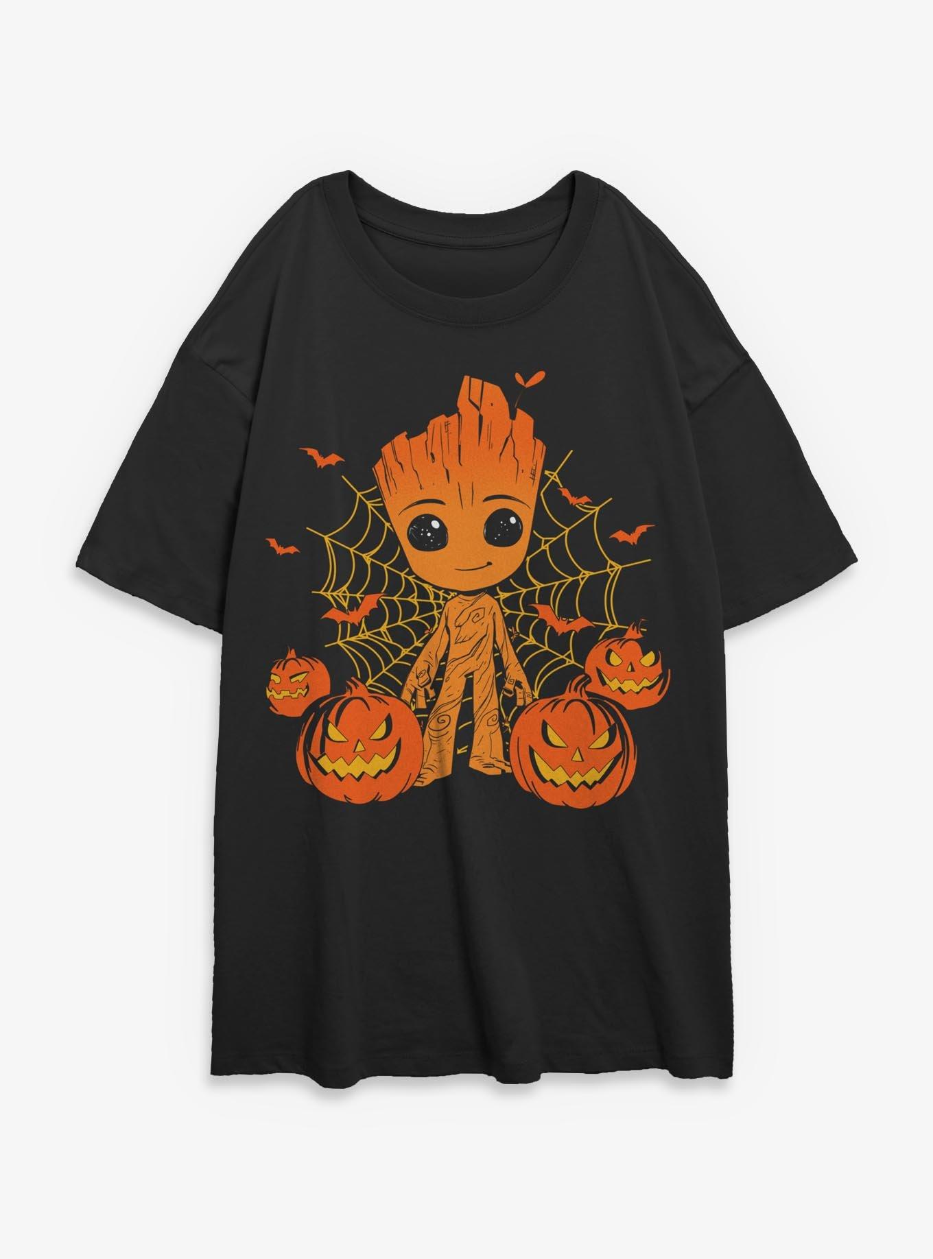 Marvel Groot Halloween Pumpkin Girls Oversized T-Shirt, BLACK, hi-res view 1