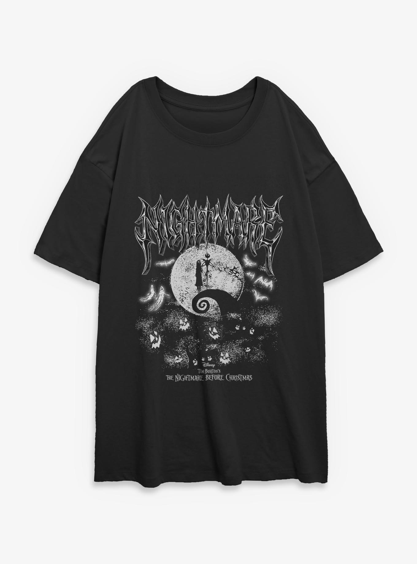 Disney The Nightmare Before Christmas Ghostly Spiral Hill Girls Oversized T-Shirt, BLACK, hi-res view 1