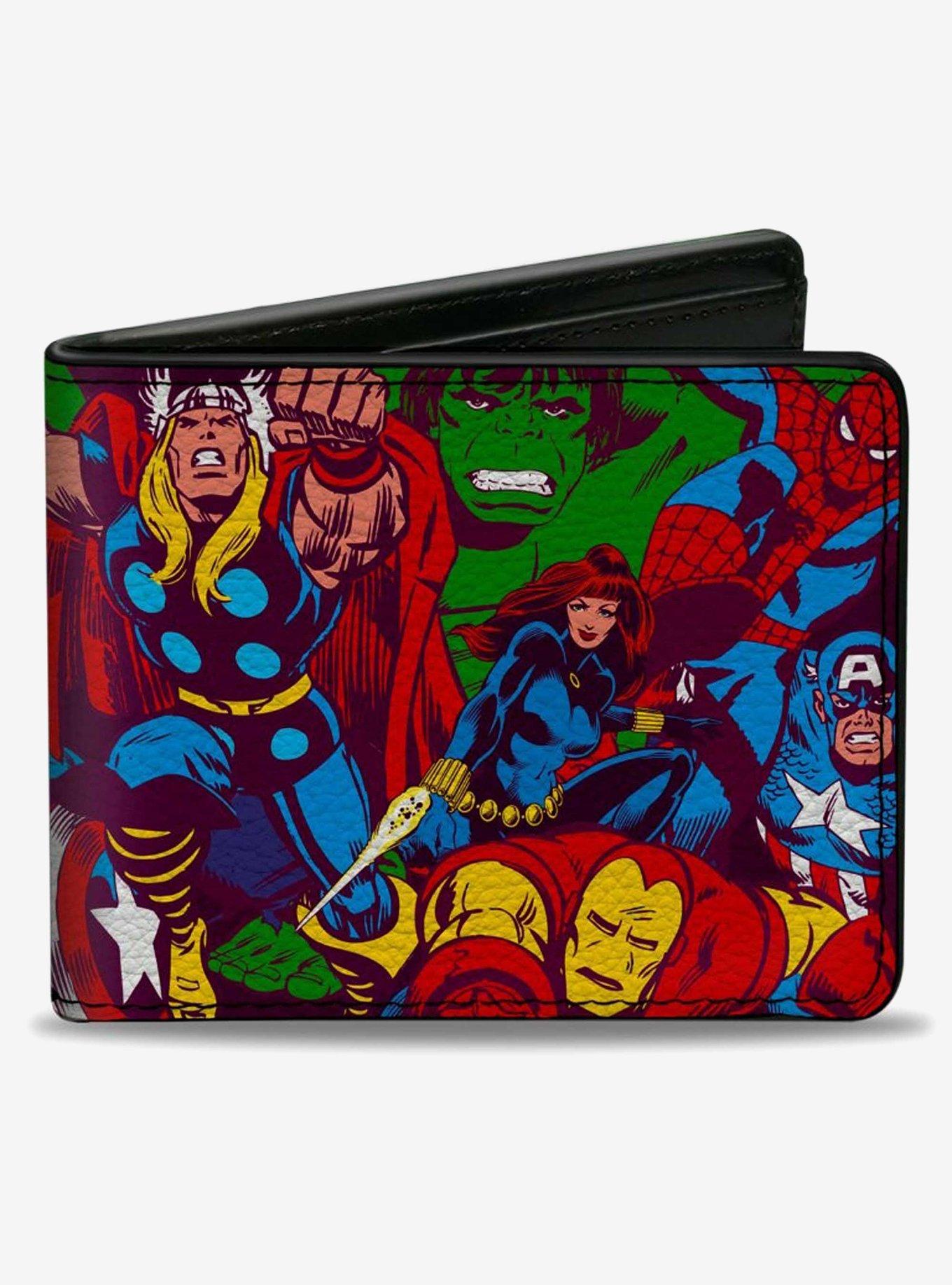 Marvel Retro Six Avenger Superhero Action Poses Stacked Bifold Wallet