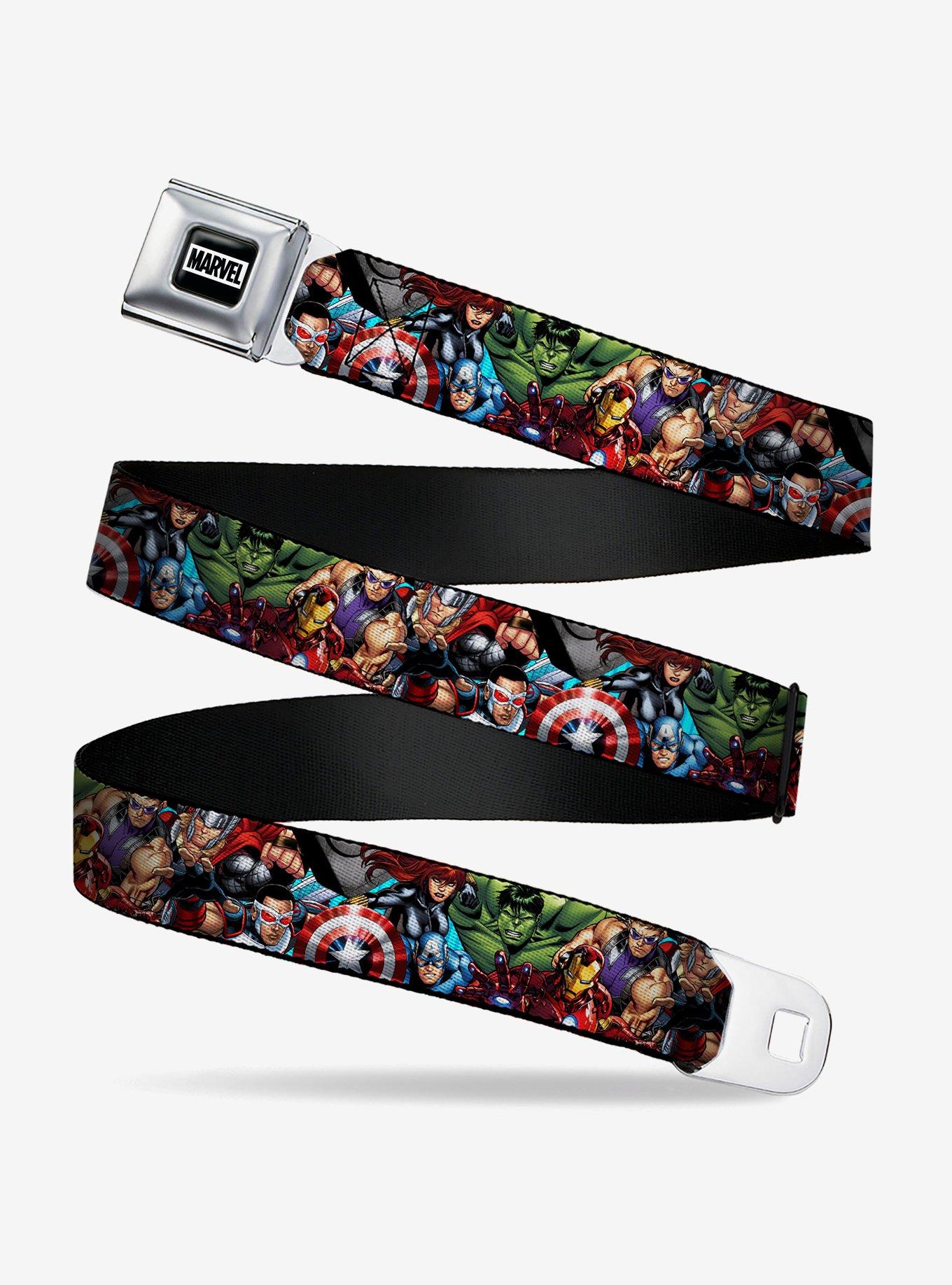 Marvel Avengers Superhero Poses Stacked Youth Seatbelt Buckle Belt