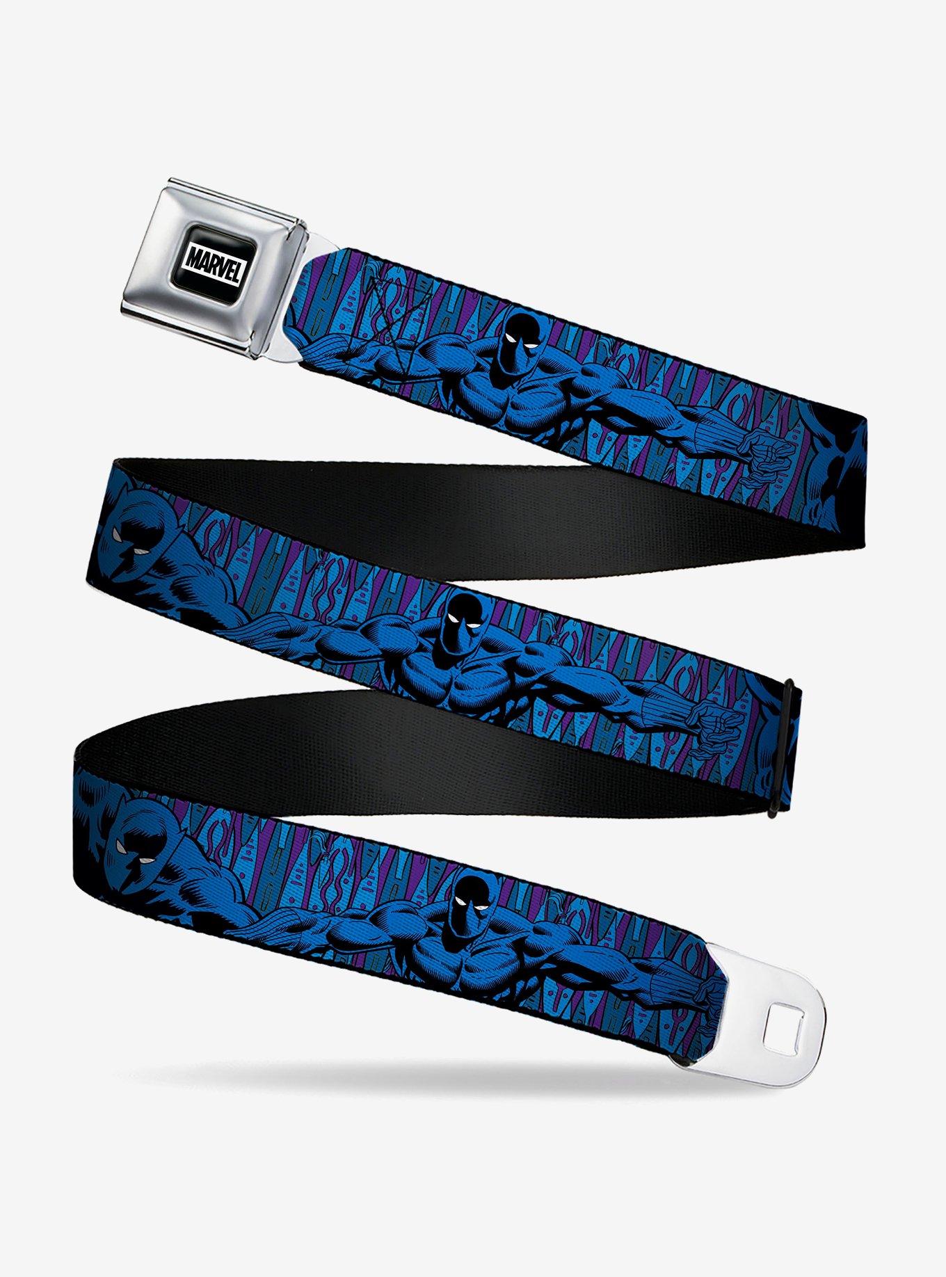 Marvel Black Panther Arms Stretched Pose Blue Youth Seatbelt Buckle Belt