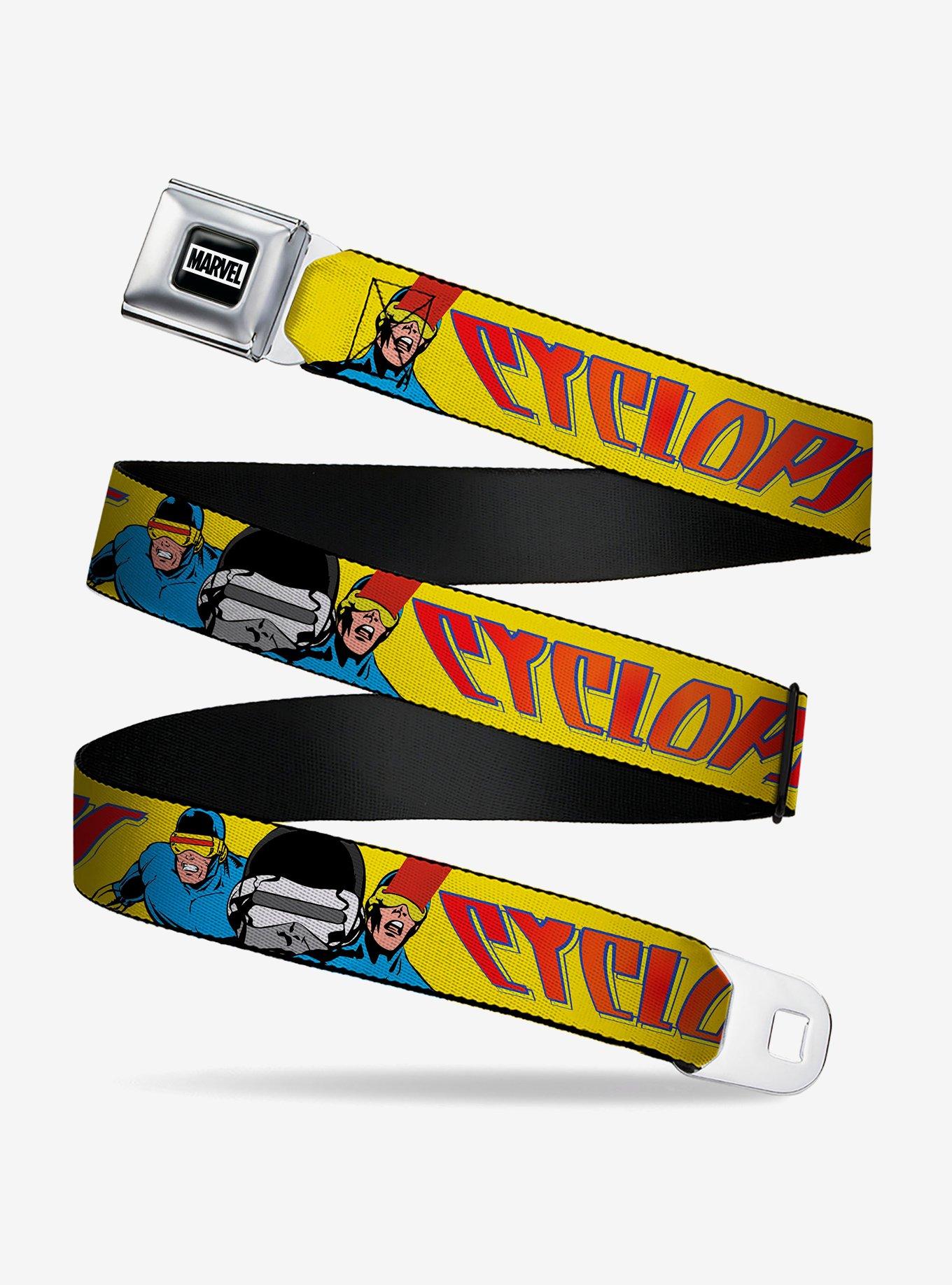 Marvel X-Men Cyclops Poses and Title Logo Yellow Youth Seatbelt Buckle Belt