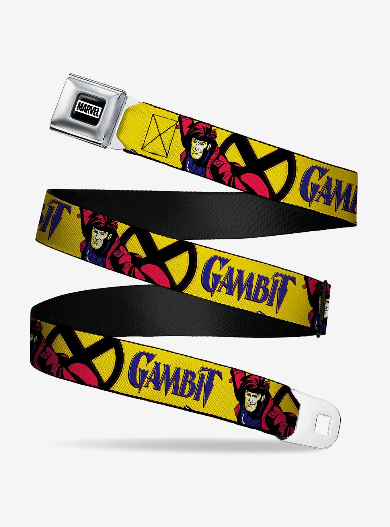 Marvel X-Men Gambit Poses and Title Logo Seatbelt Buckle Belt