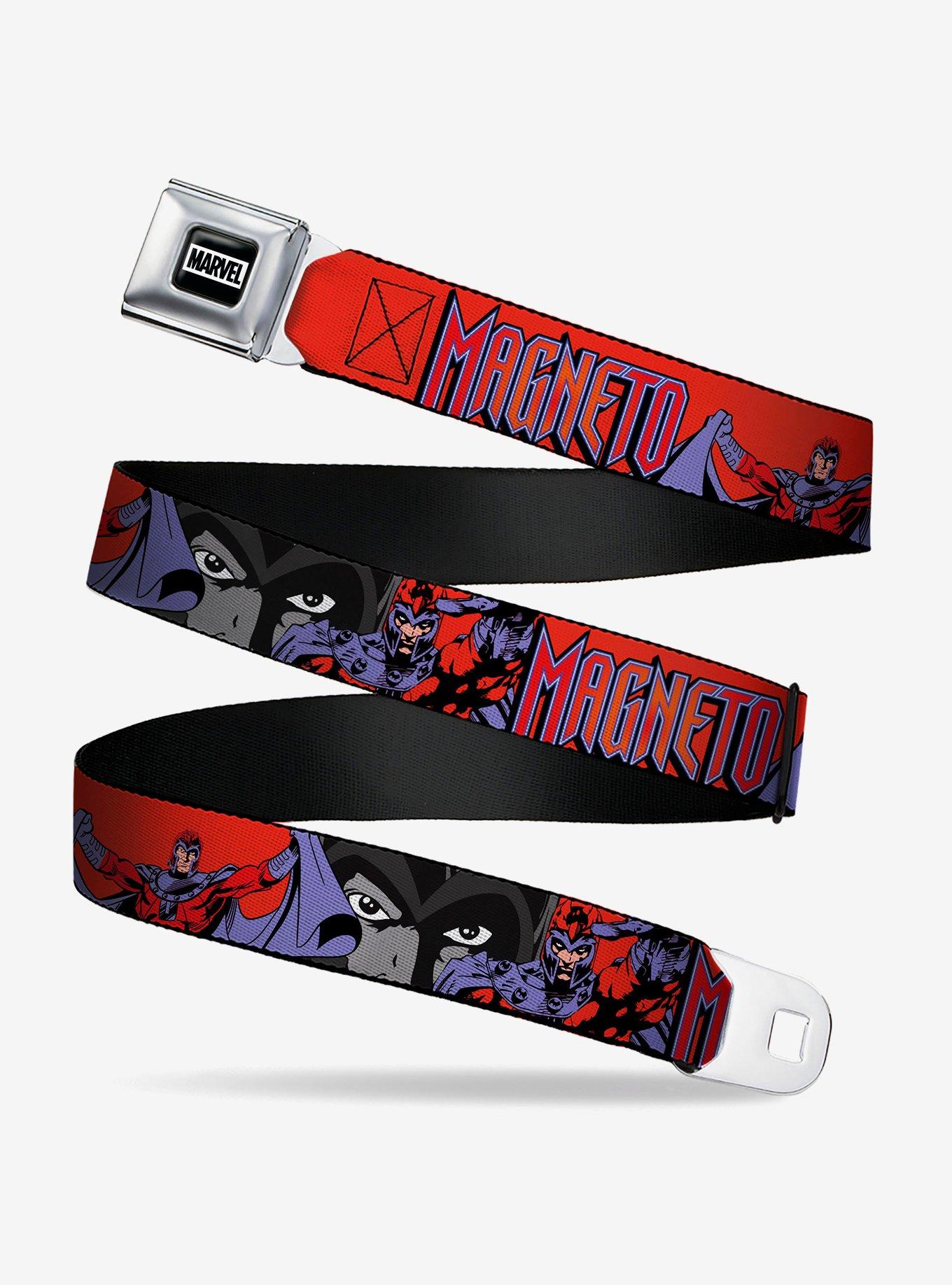 Marvel X-Men Magneto Poses and Title Logo Red Seatbelt Buckle Belt