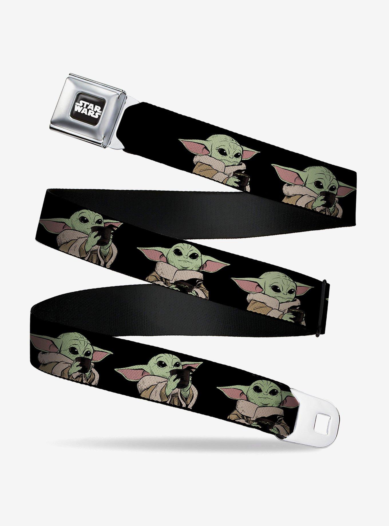 Star Wars The Mandalorian Child Sipping Soup Poses Black Seatbelt Buckle Belt