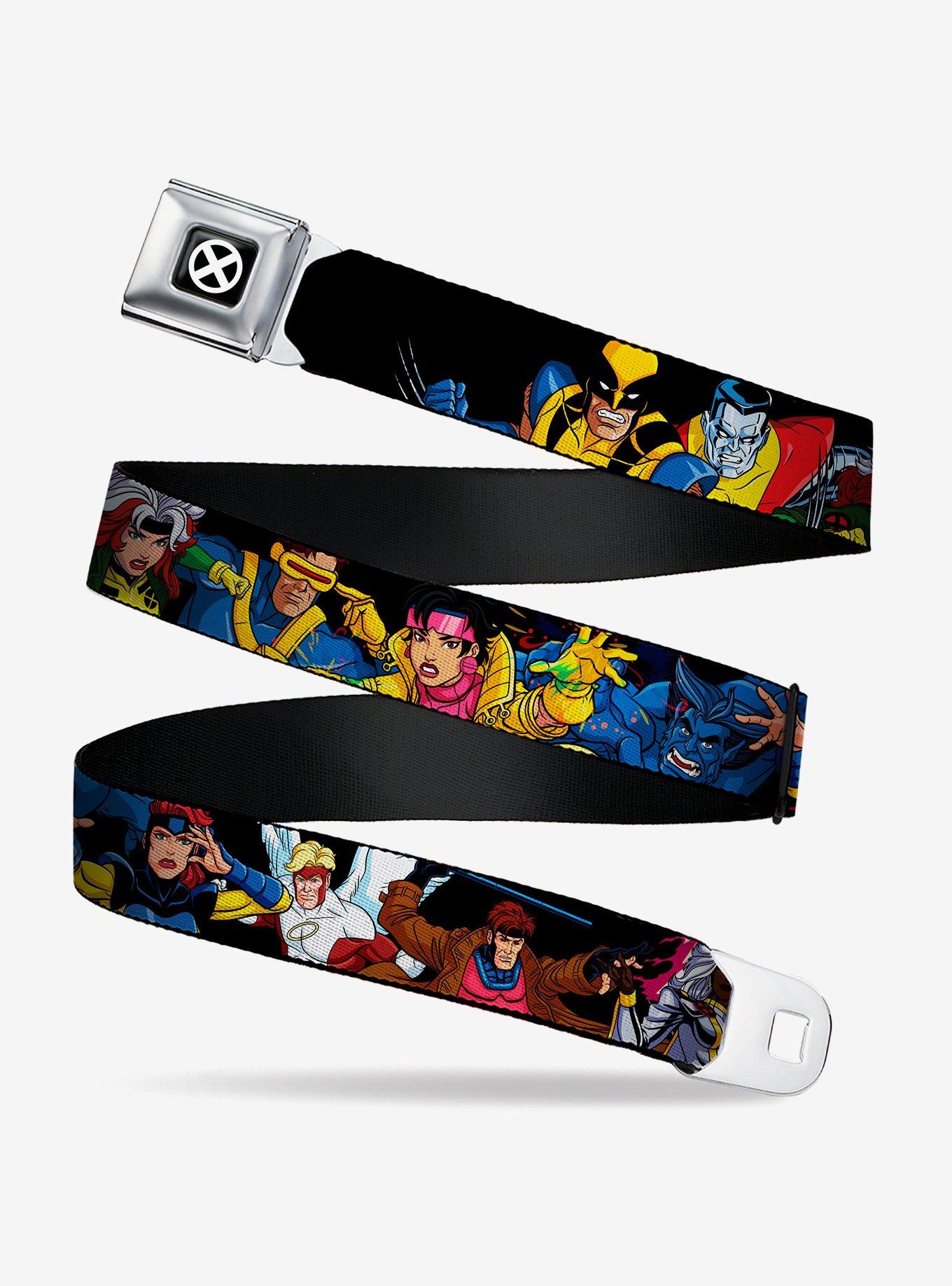 Marvel X-Men Ten Team Members Poses Black Seatbelt Buckle Belt