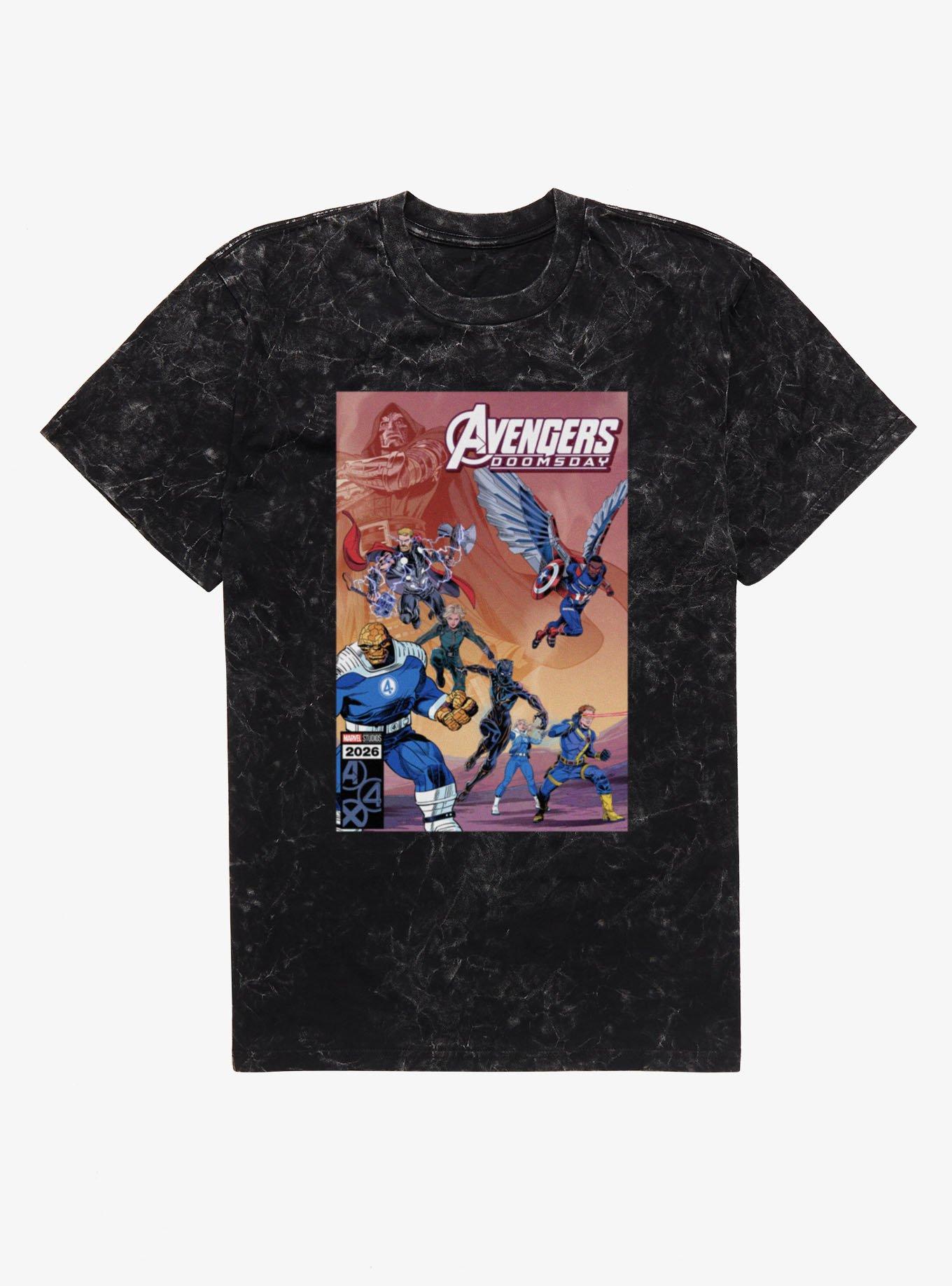 Marvel Avengers Doomsday Comic Cover Style Heroes Assemble Mineral Wash T-Shirt