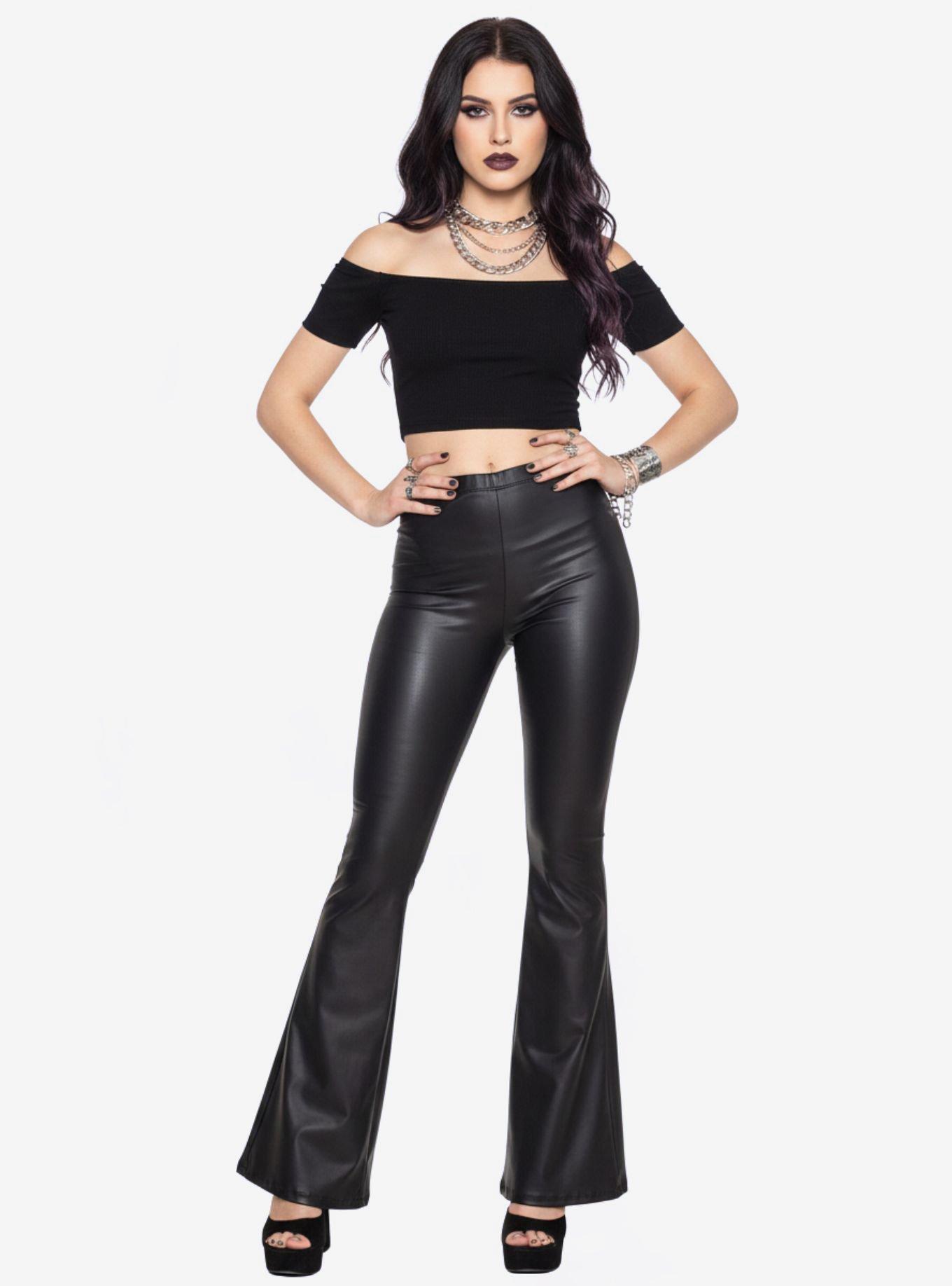 Black Faux Leather Bell Bottoms High Waisted Flare Pants