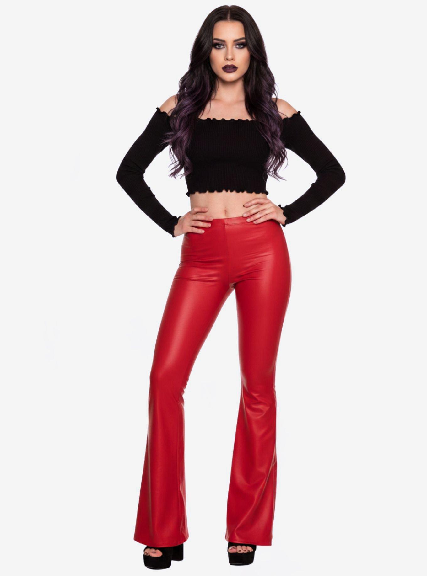 Red Faux Leather Bell Bottoms High Waisted Flare Pants