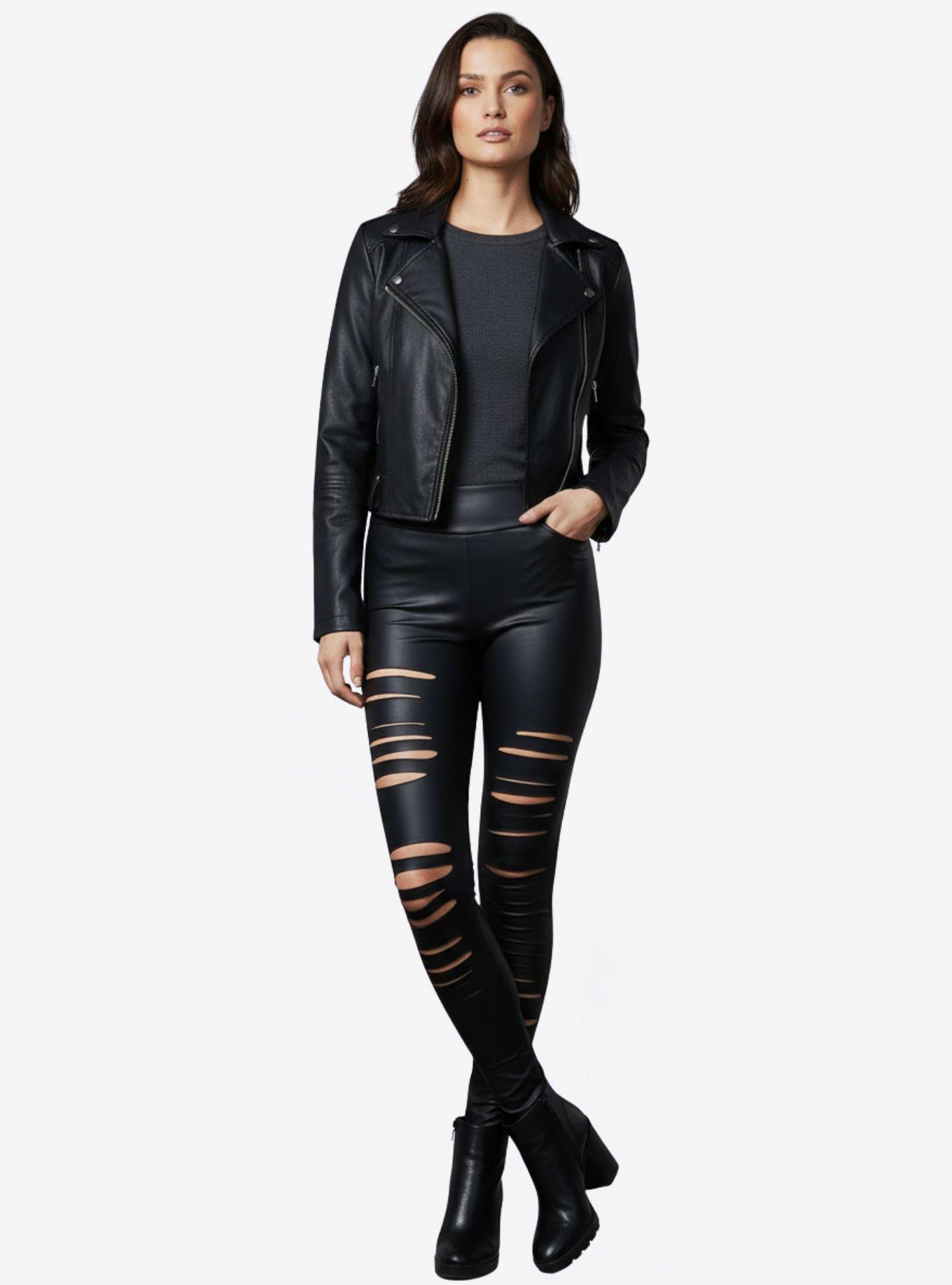 Faux Leather Raser Cut Leggings