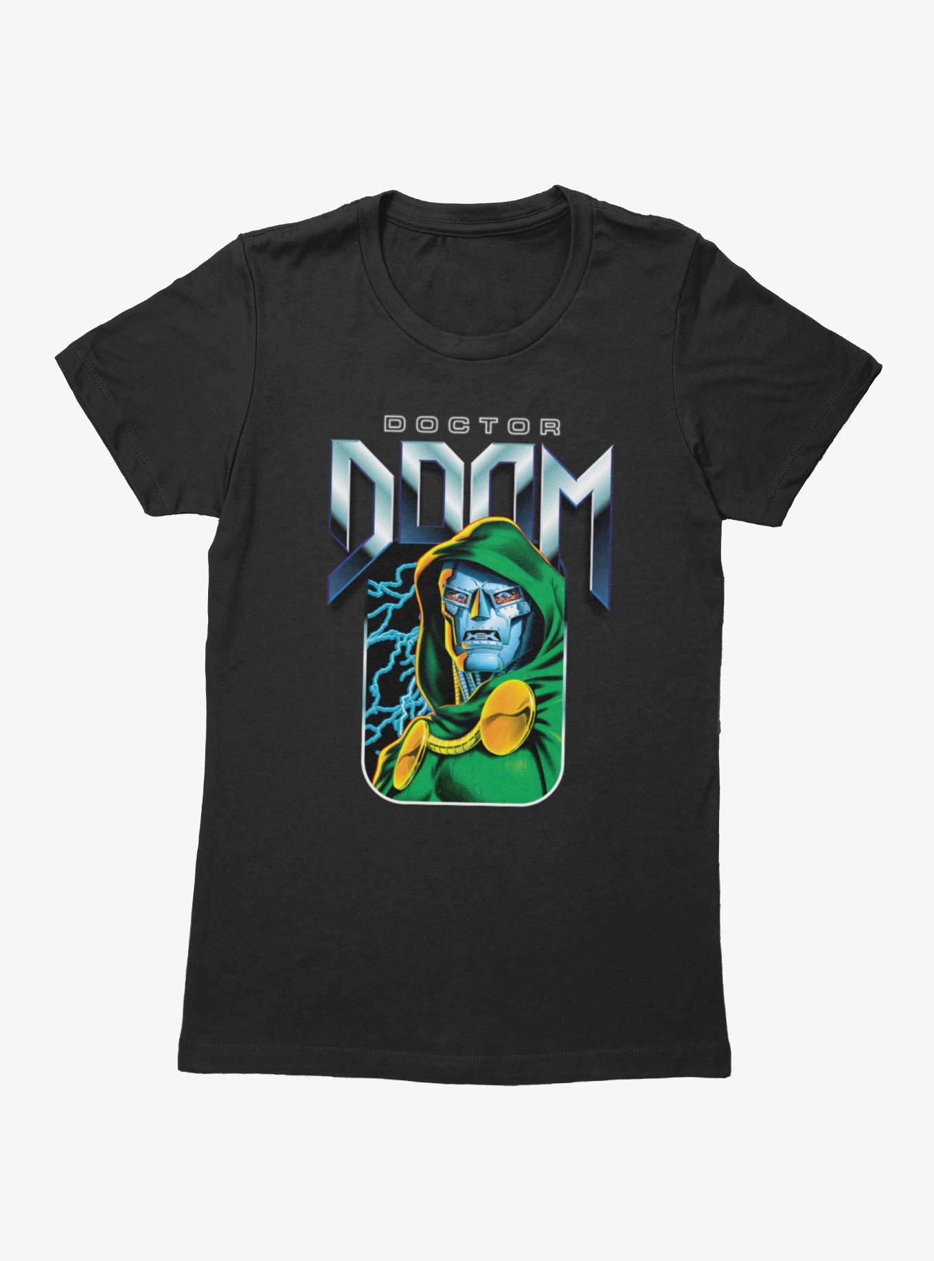 Marvel Comics Retro Dr. Doom Chrome Lightning Portrait Womens T-Shirt
