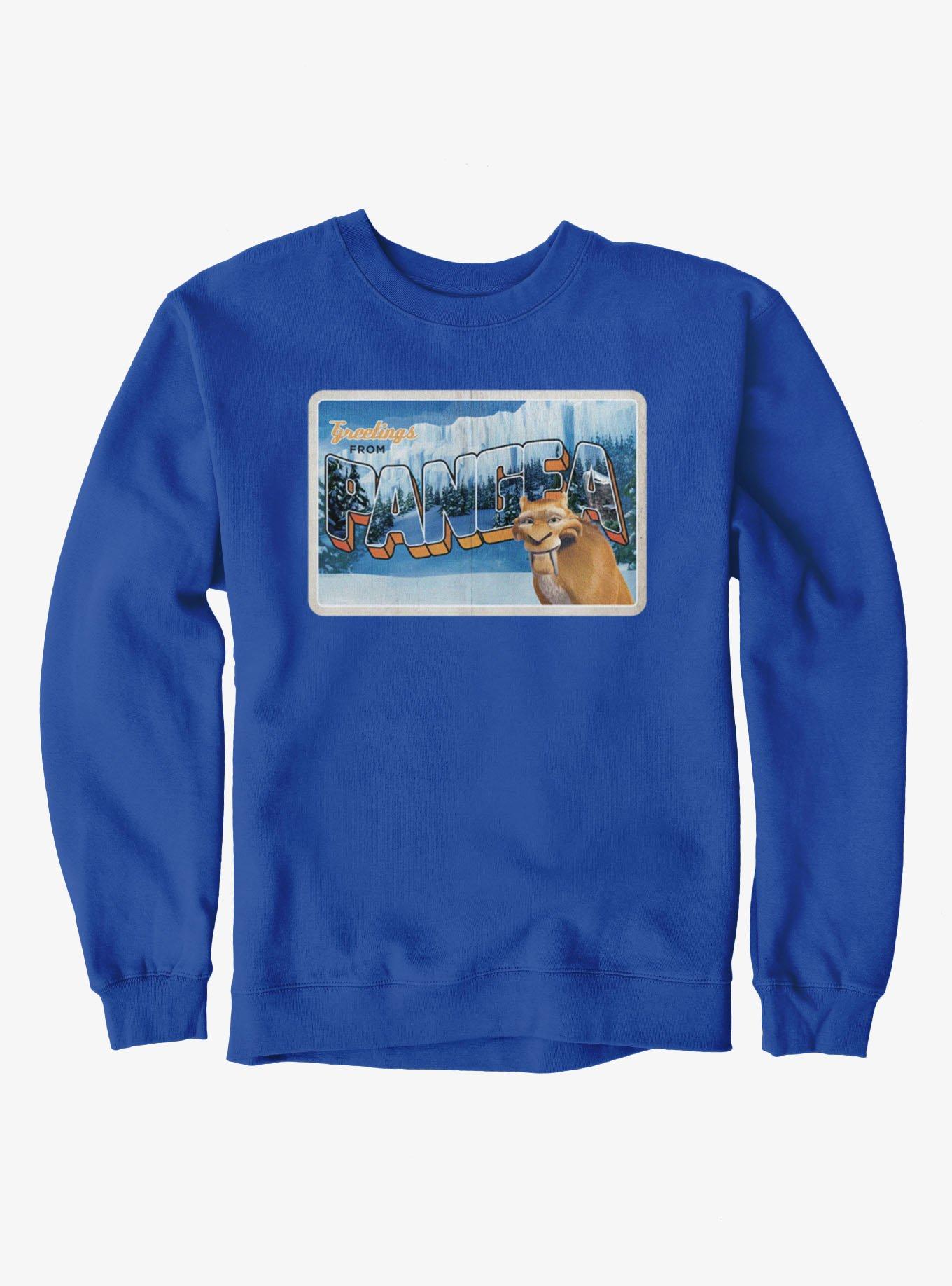 Ice Age Greetings From Pangea Postcard Sweatshirt, ROYAL, hi-res view 1