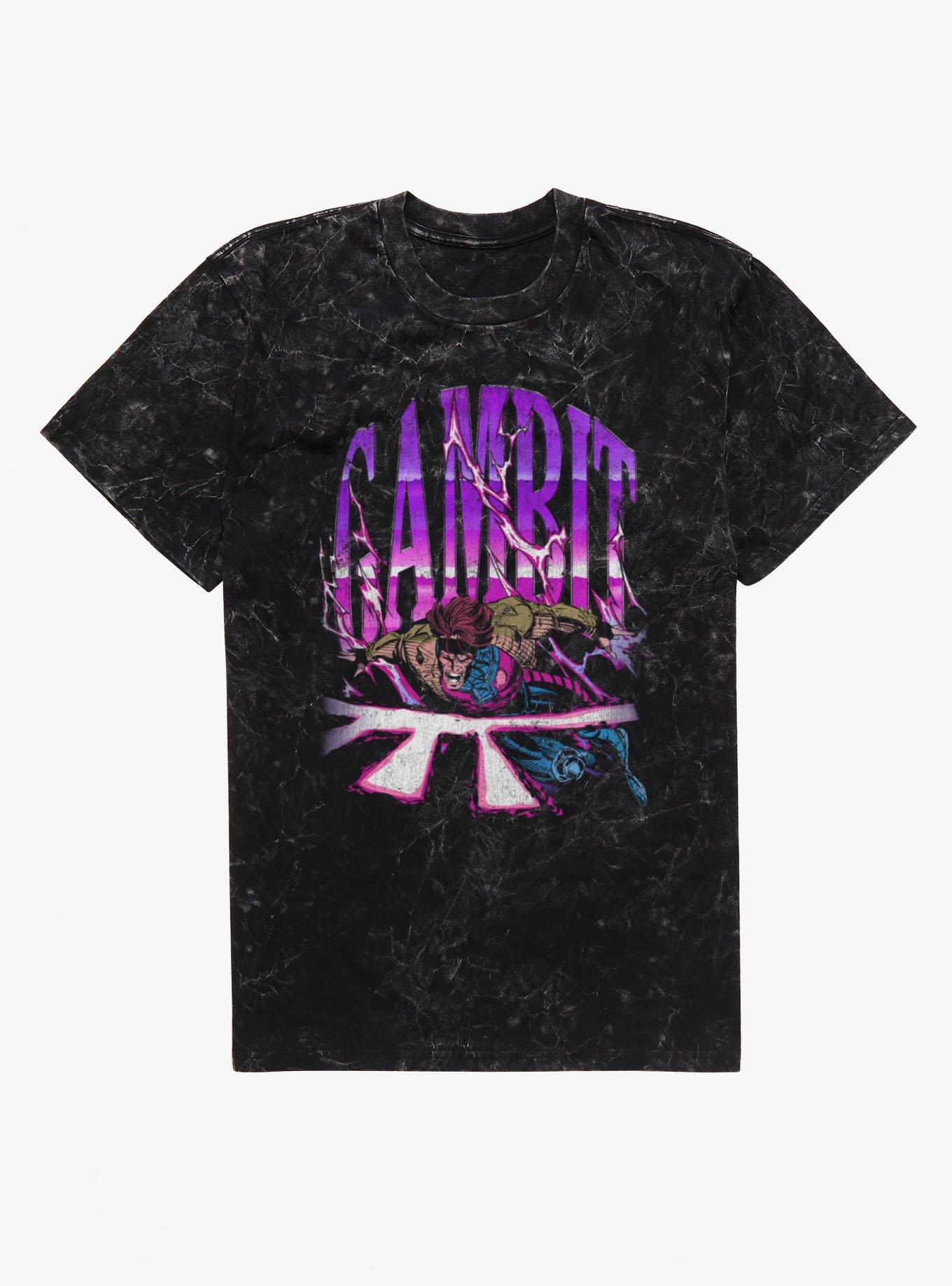 Marvel X-Men Gambit Distressed Mineral Wash T-Shirt, BLACK MINERAL WASH, hi-res view 1