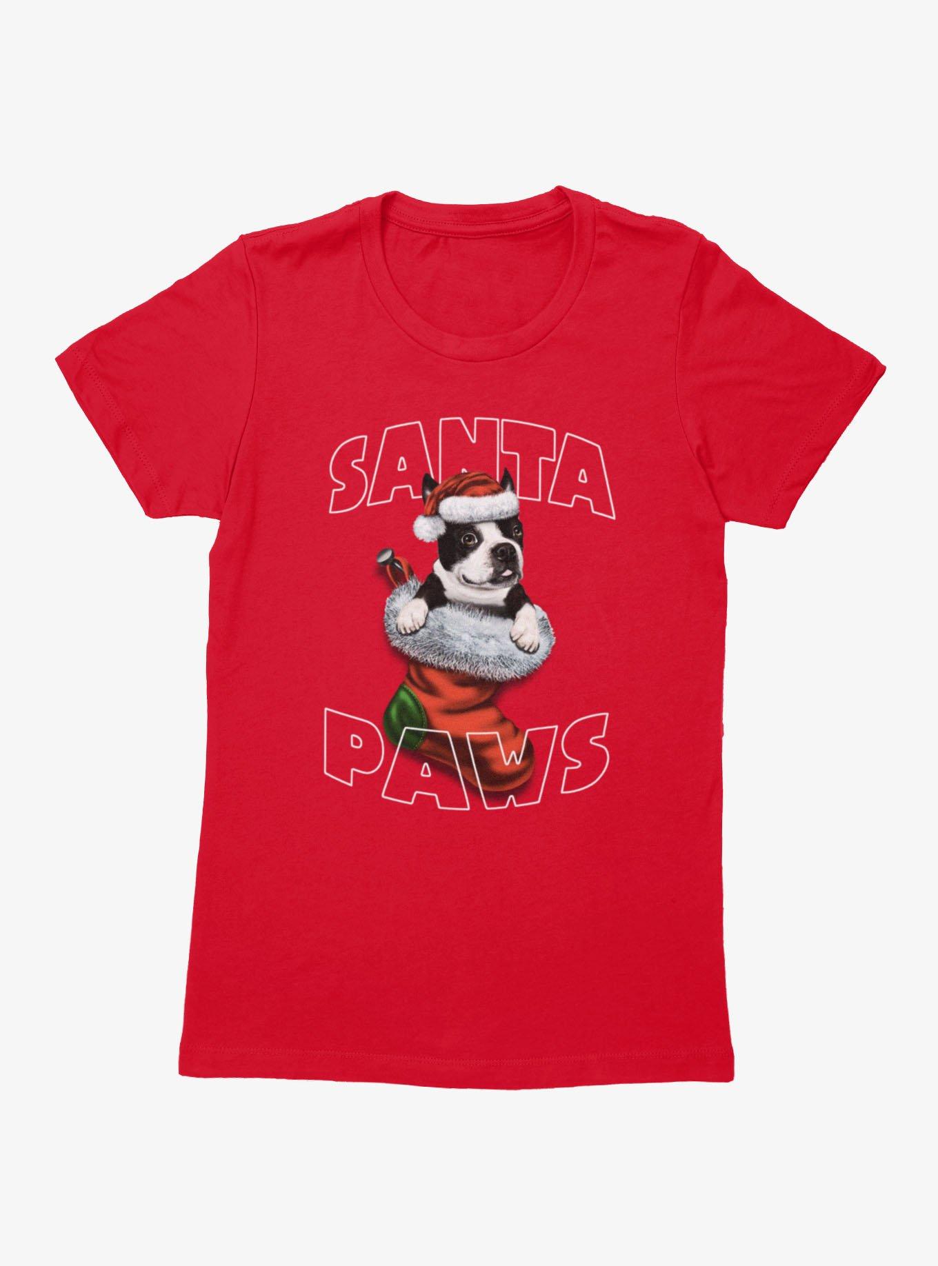 Santa Paws Dog Red Stocking Womens T-Shirt