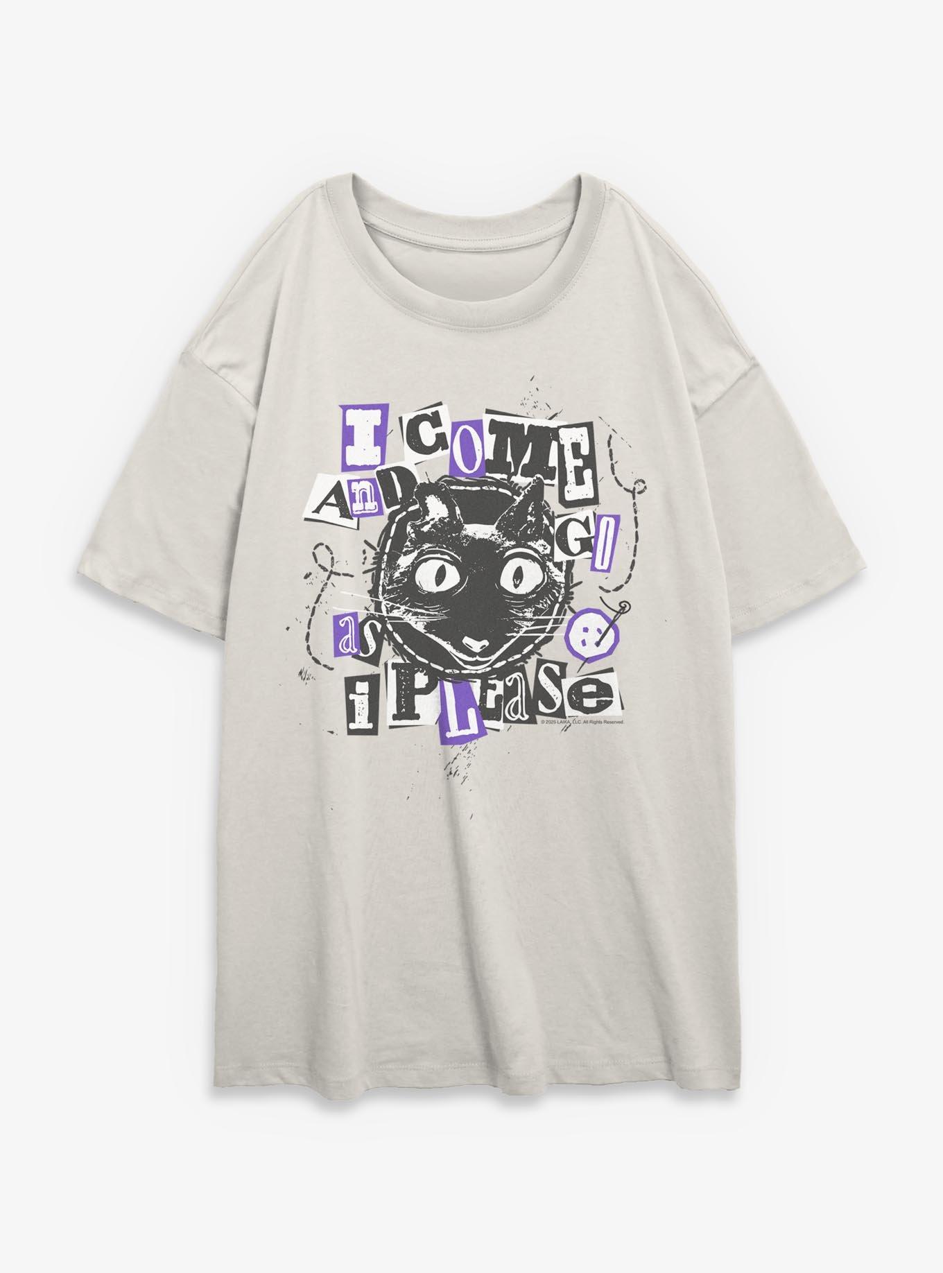 Coraline Cat Come And Go Womens Oversized T-Shirt