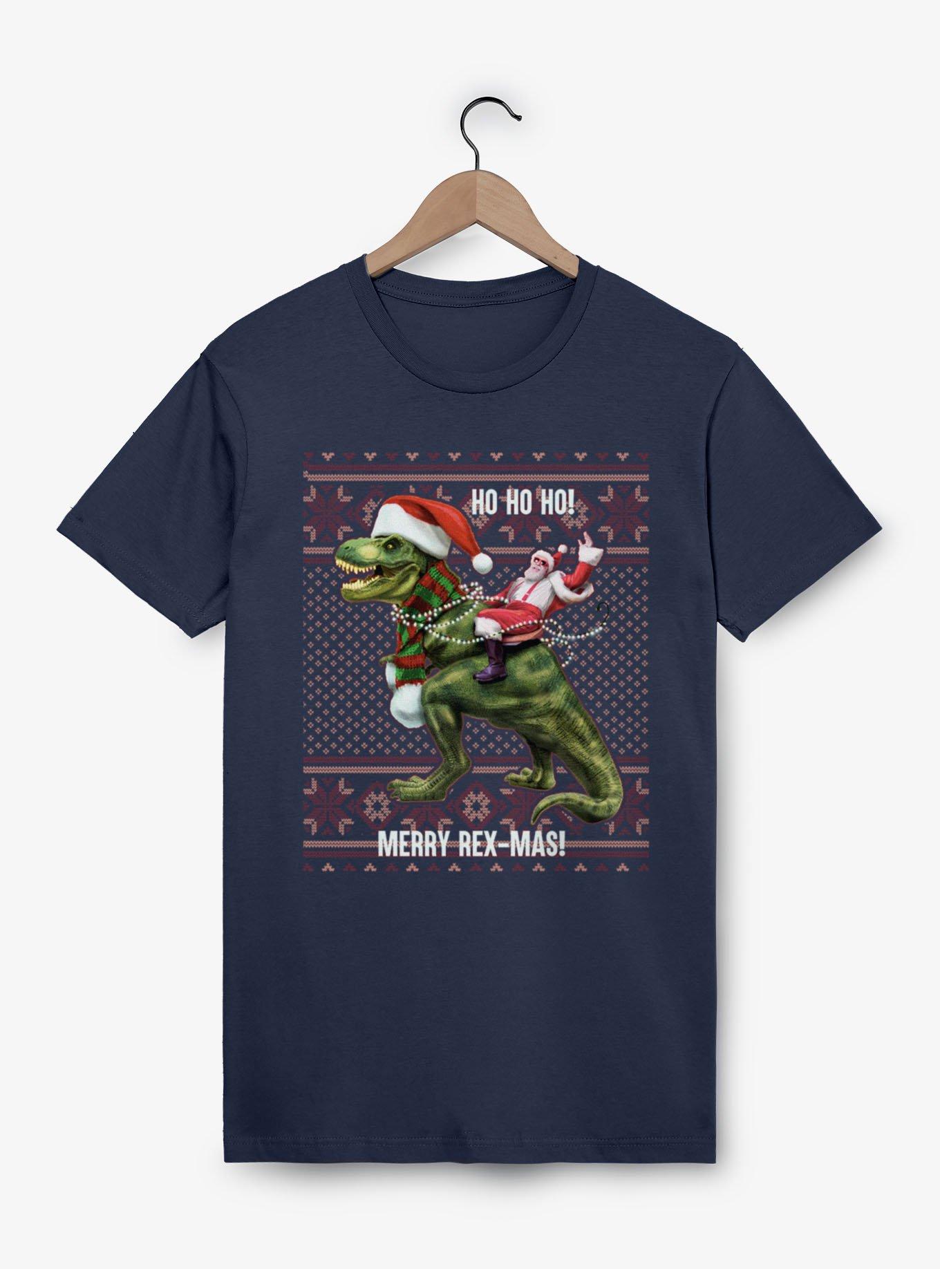 Santa Dinosaur Ugly Sweater Pattern T-Shirt