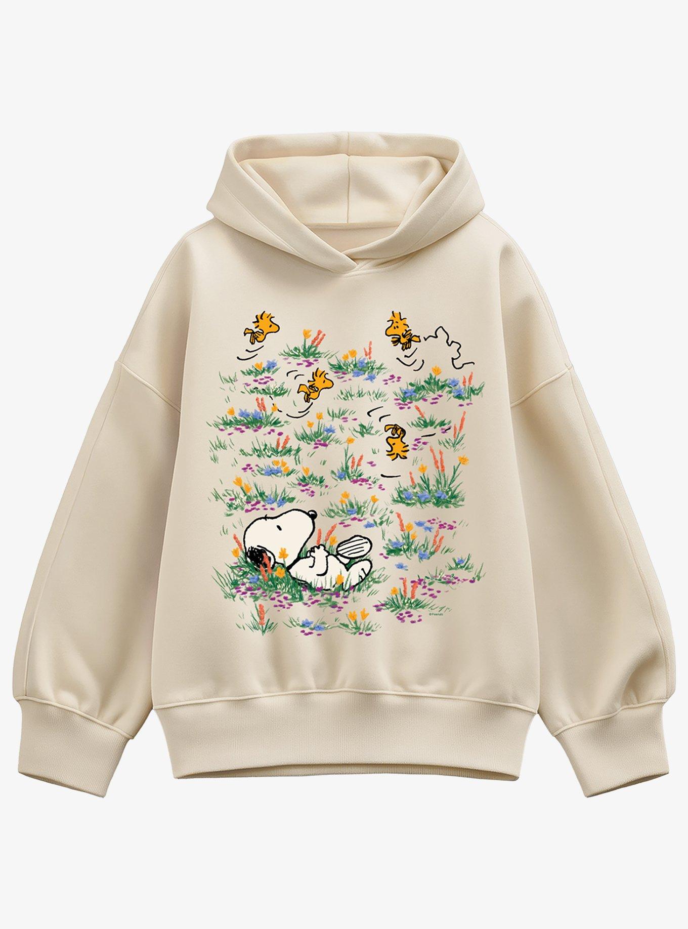 Peanuts Snoopy Woodstock Flower Field Girls Oversized Hoodie