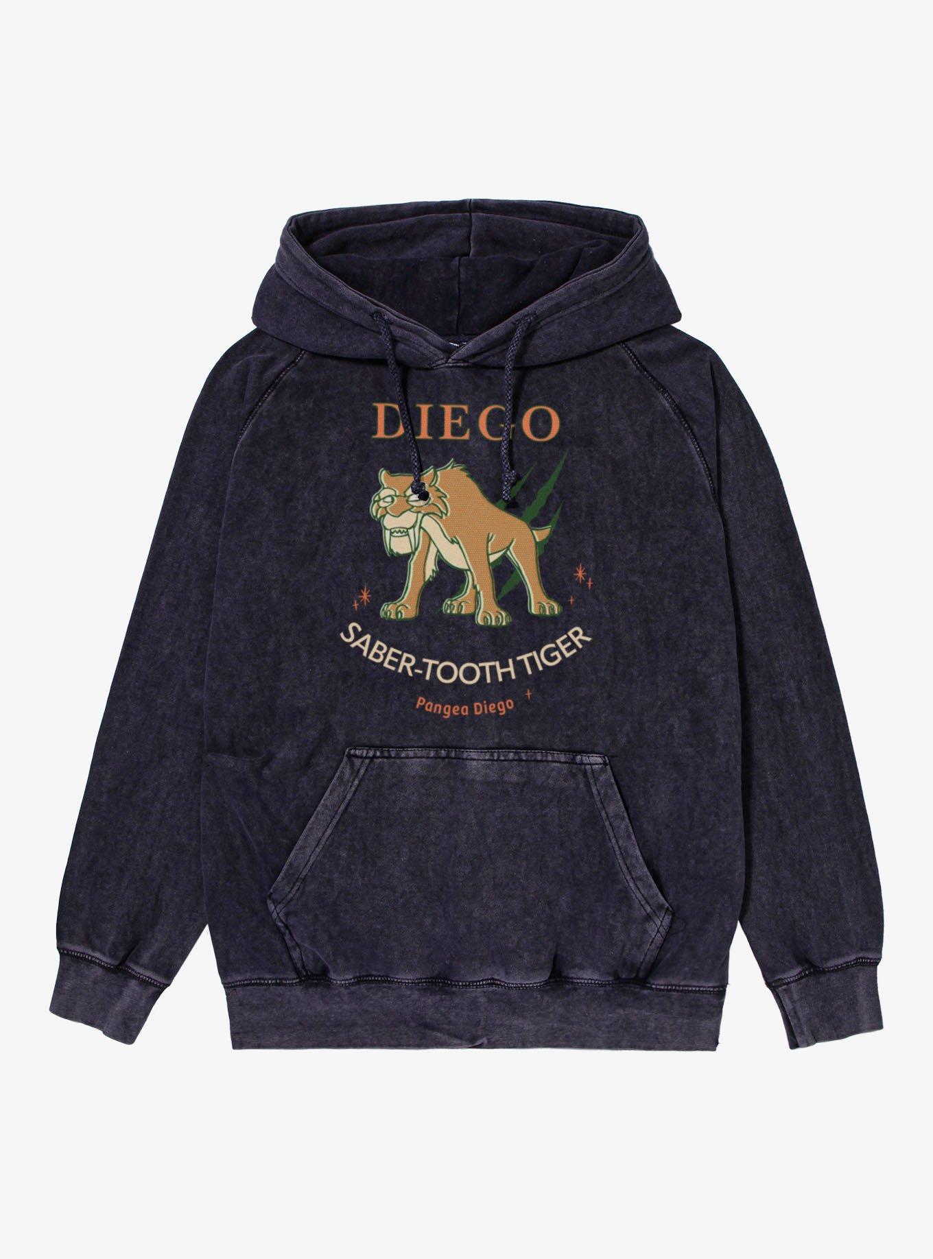 Ice Age Diego Saber-Tooth Tiger Mineral Wash Hoodie - BLACK | BoxLunch