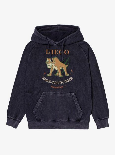Ice Age Diego Saber-Tooth Tiger Mineral Wash Hoodie - BLACK | BoxLunch