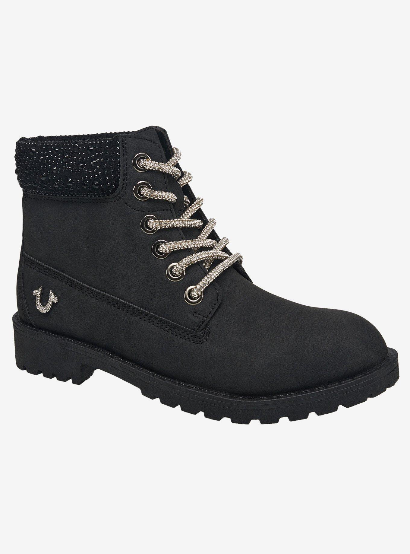Faith Bling Lace Combat Boot Black