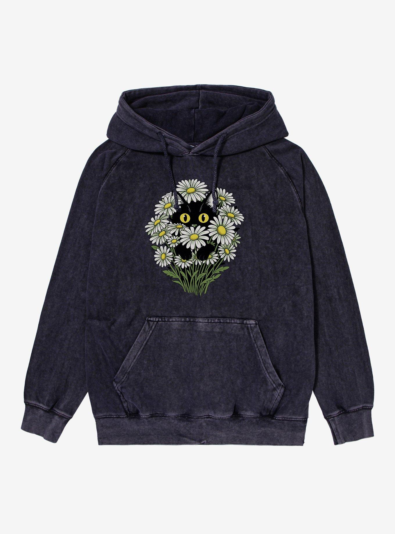 Botanical Cat Mineral Wash Hoodie, VINTAGE BLACK, hi-res view 1