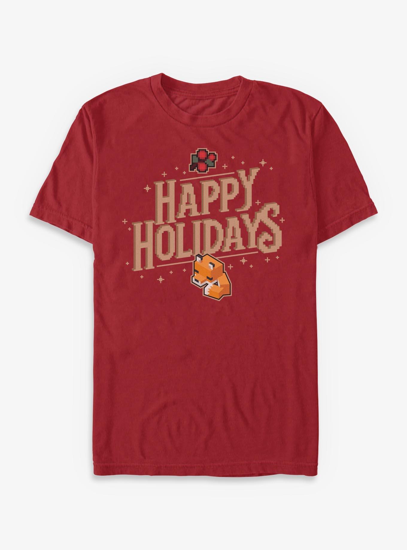 Minecraft Fox Happy Holidays T-Shirt, CARDINAL, hi-res view 1