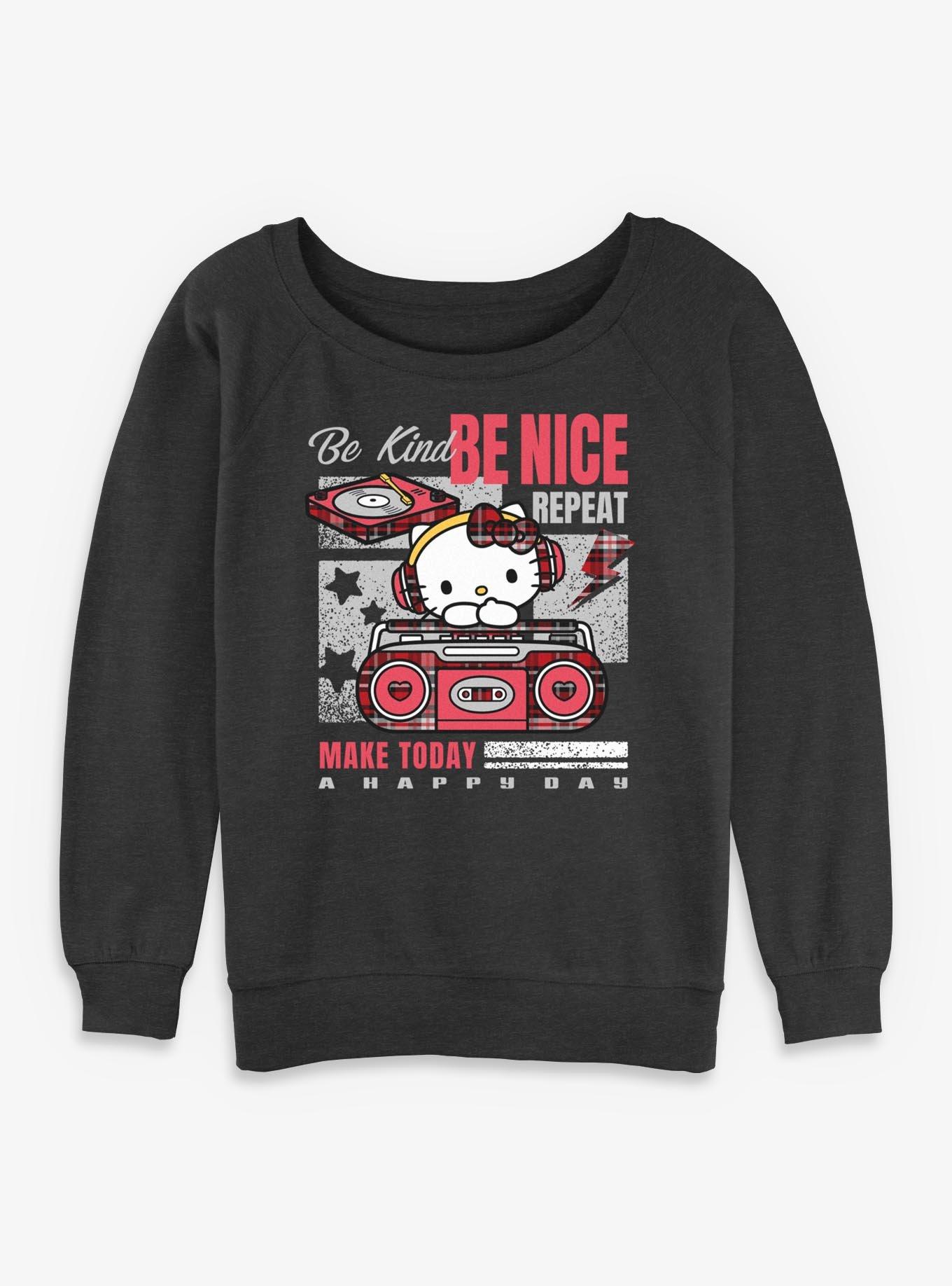 Sanrio Hello Kitty Be Nice Repeat Girls Slouchy Sweatshirt, CHAR HTR, hi-res view 1