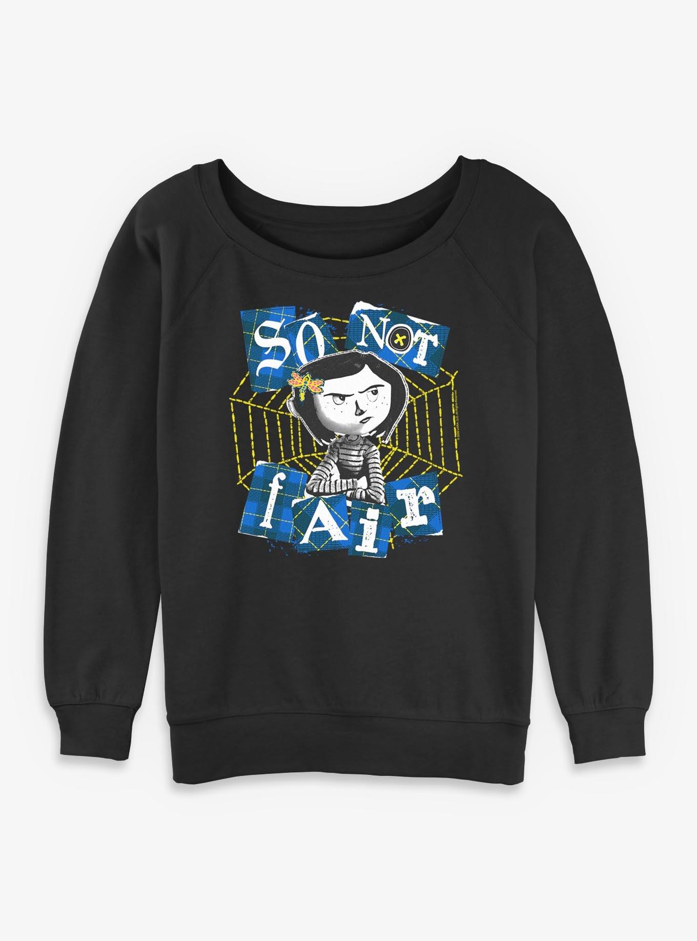 Coraline So Not Fair Girls Slouchy Sweatshirt, BLACK, hi-res view 1