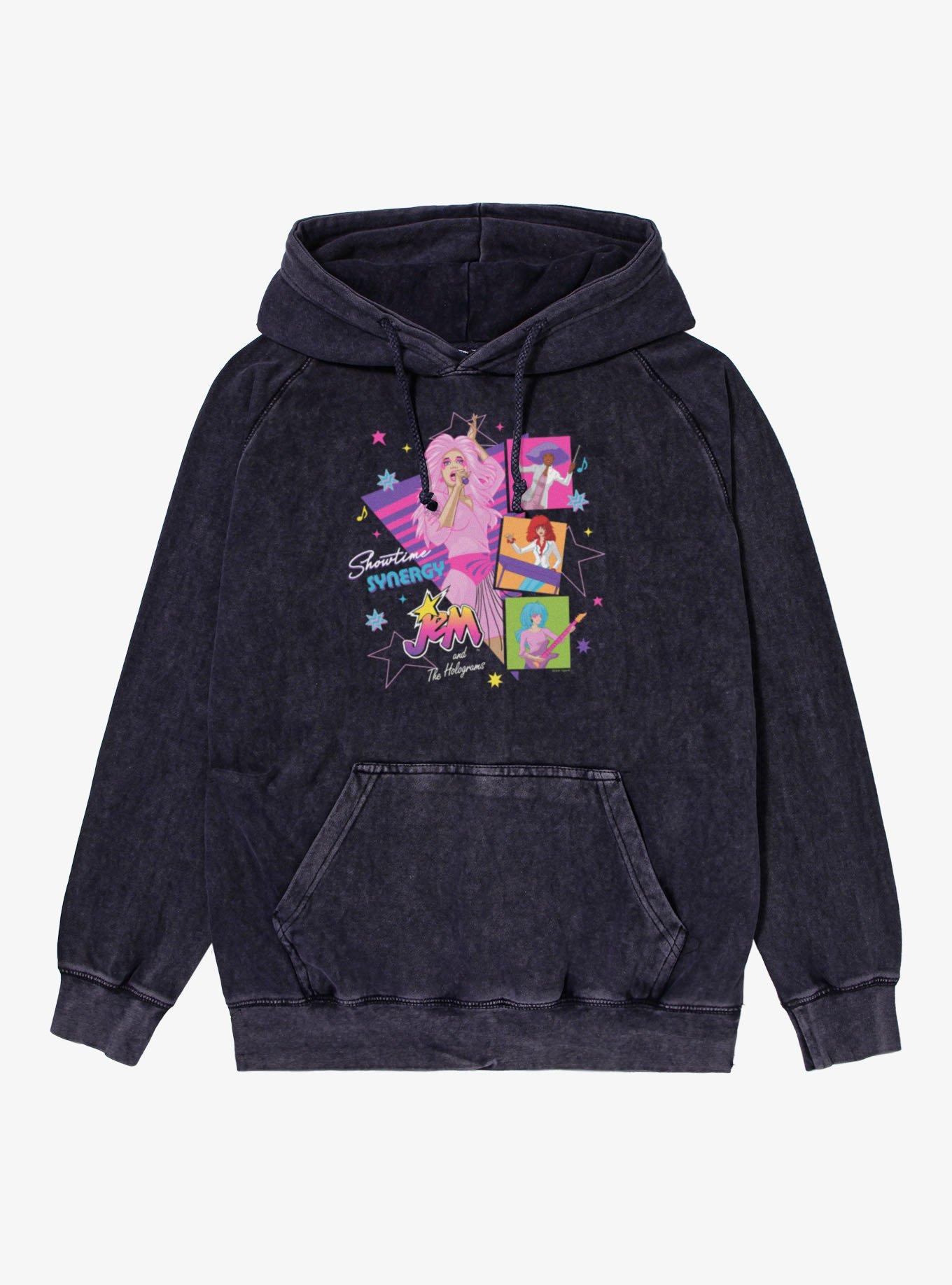 Jem And The Holograms Showtime Synergy Mineral Wash Hoodie, VINTAGE BLACK, hi-res view 1