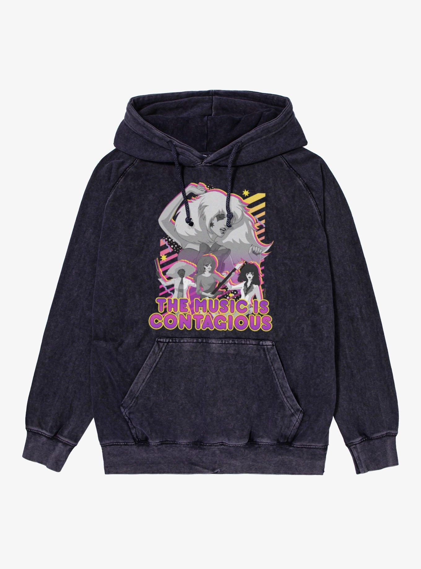 Jem And The Holograms The Music Is Contagious Mineral Wash Hoodie, VINTAGE BLACK, hi-res view 1