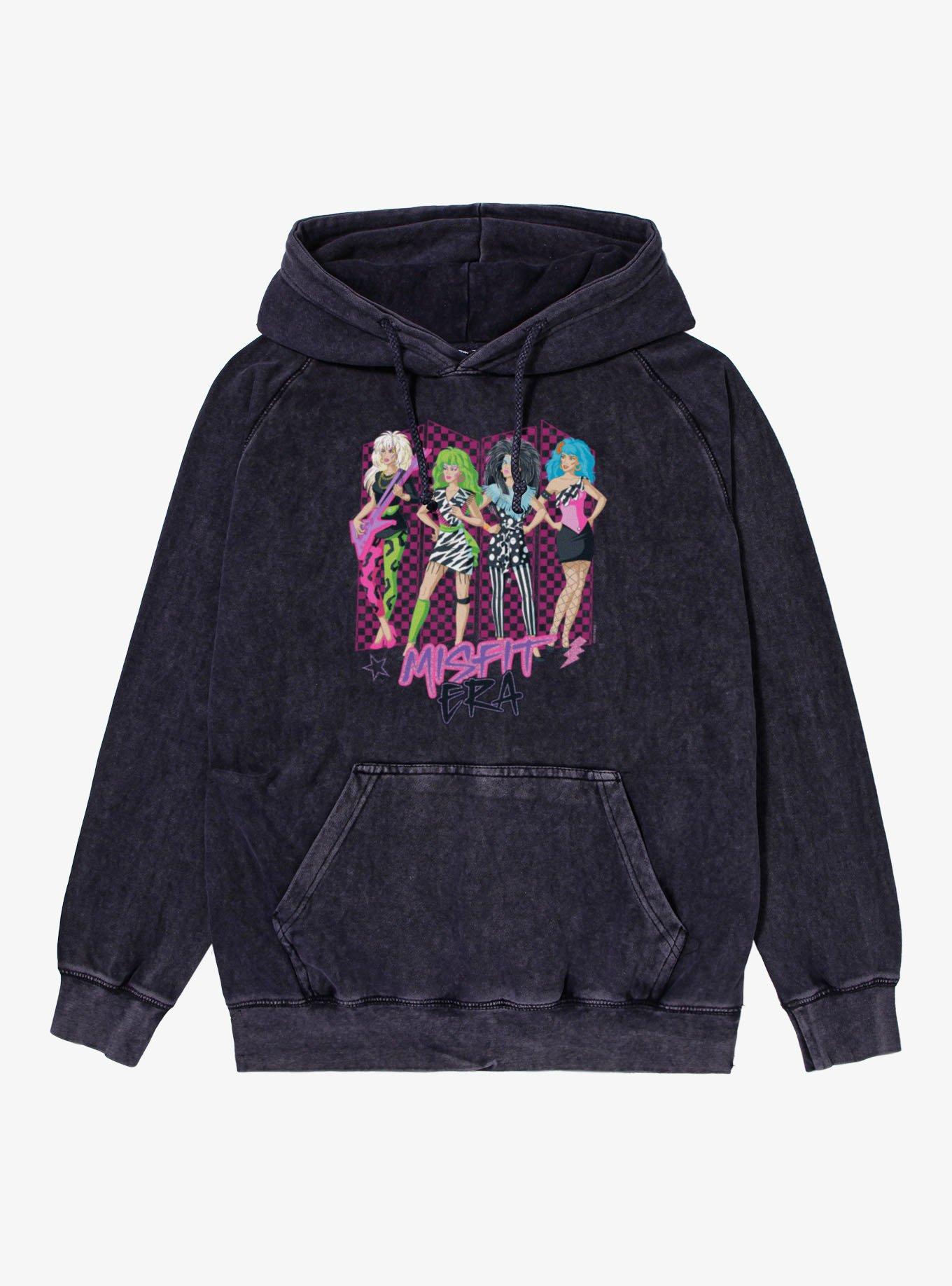 Jem And The Holograms The Misfits Era Mineral Wash Hoodie, VINTAGE BLACK, hi-res view 1