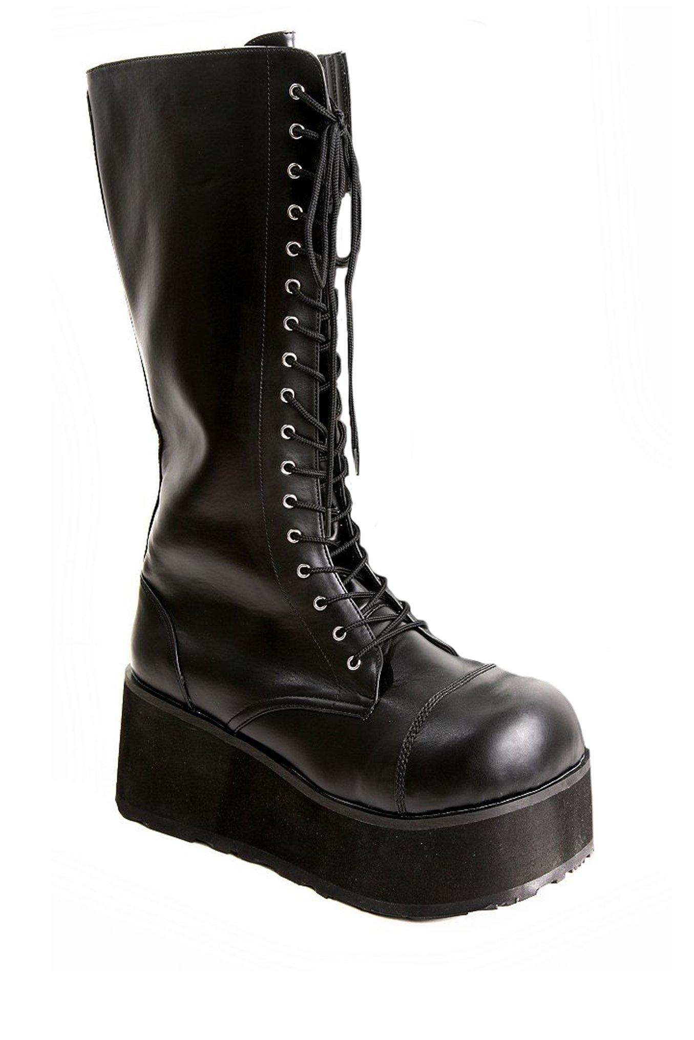 Demonia By Pleaser Black Patent Lace And Zip Boots, BLACK, hi-res