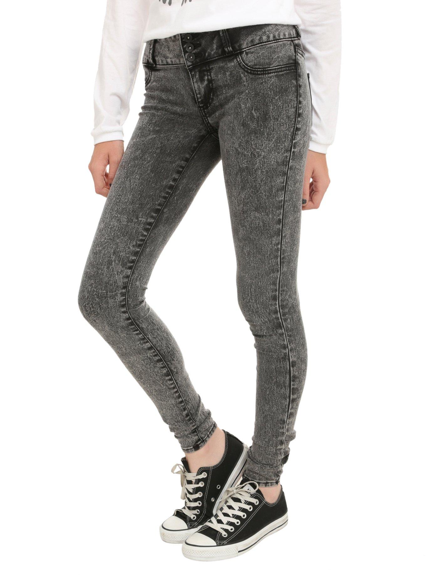 LOVEsick Black Acid Wash Super Skinny Jeans, BLACK, hi-res