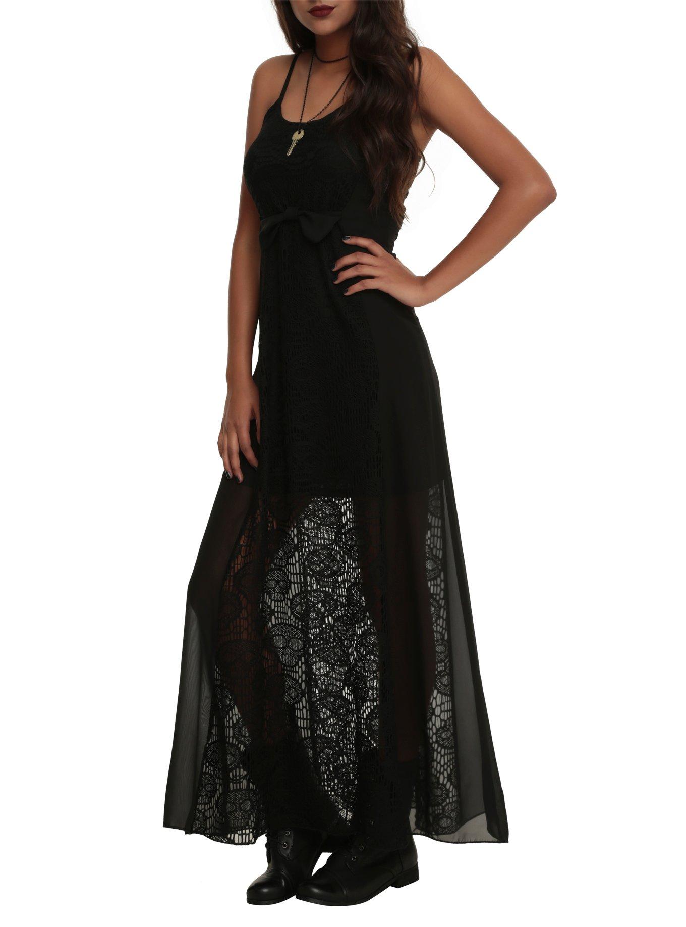 Skull Crochet Maxi Dress, BLACK, hi-res