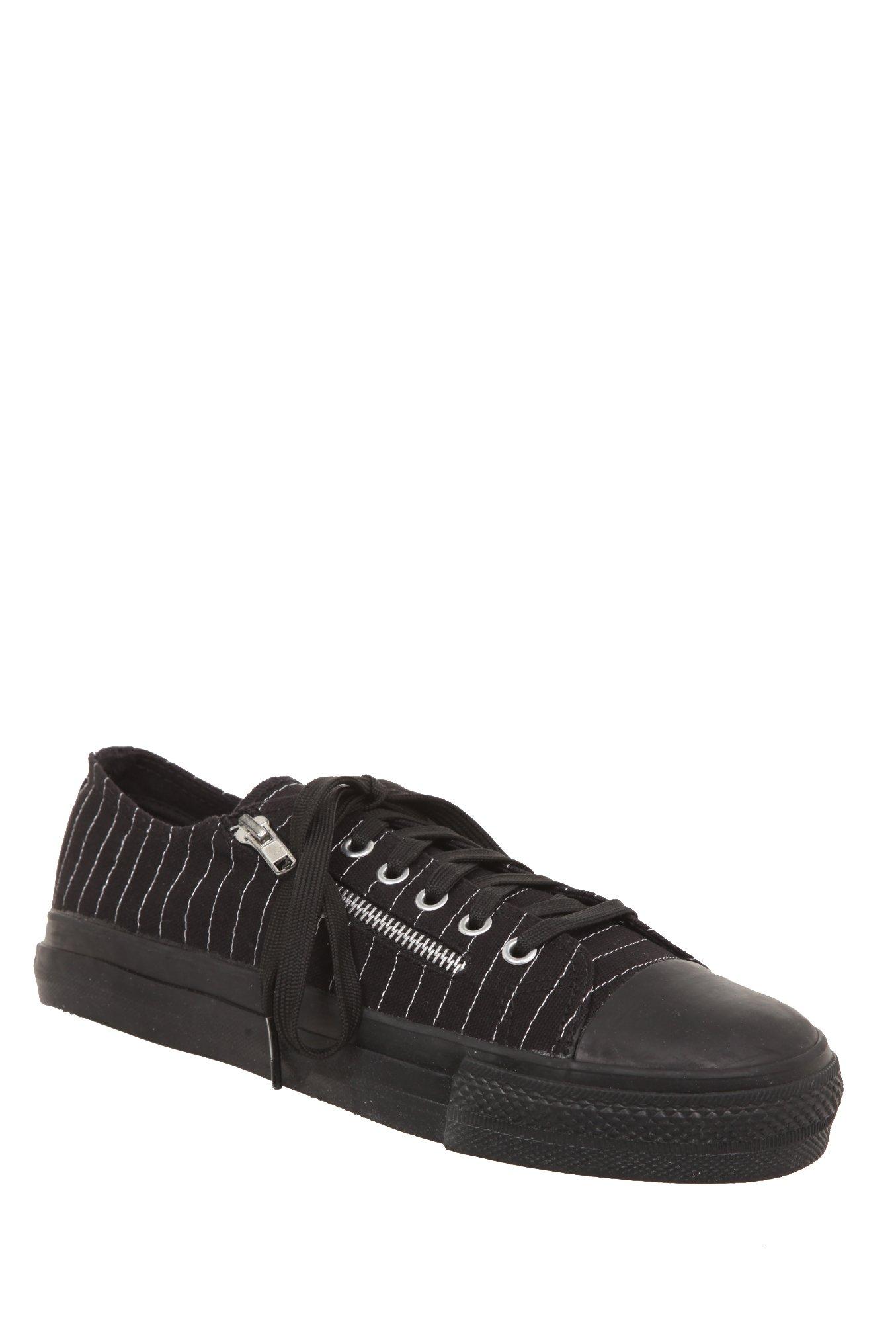 Demonia Deviant Zipper Stripe Canvas Low-Top Sneakers, BLACK, hi-res