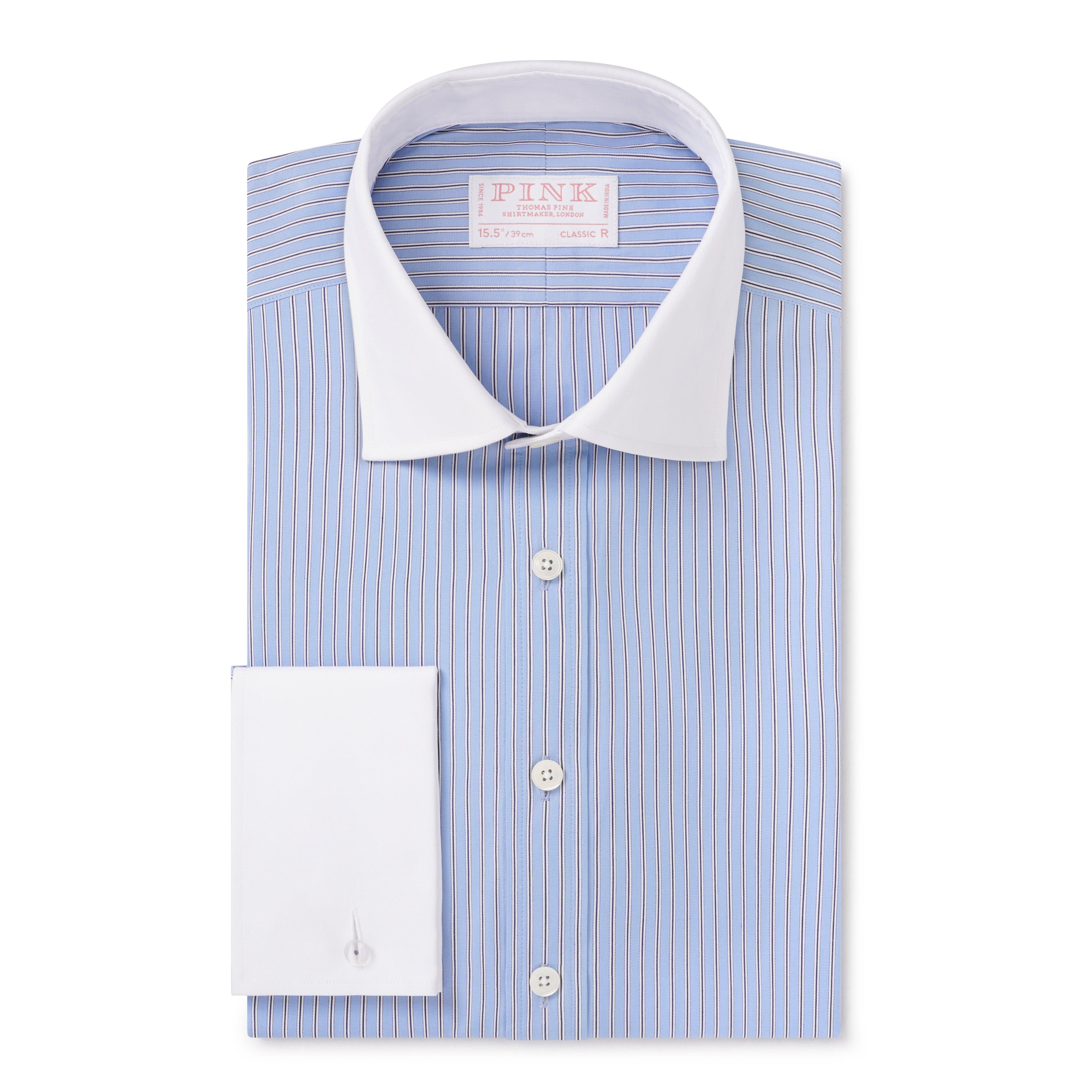 Thomas Pink Blue Stripe French Cuff Shirt 16.5